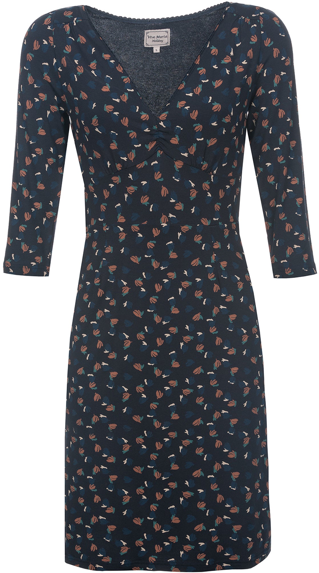 Vive_Maria_SWING_BABE_Vintage_Floral_V-Neck_Retro_34_Arm_DRESS_Kleid_Navy
