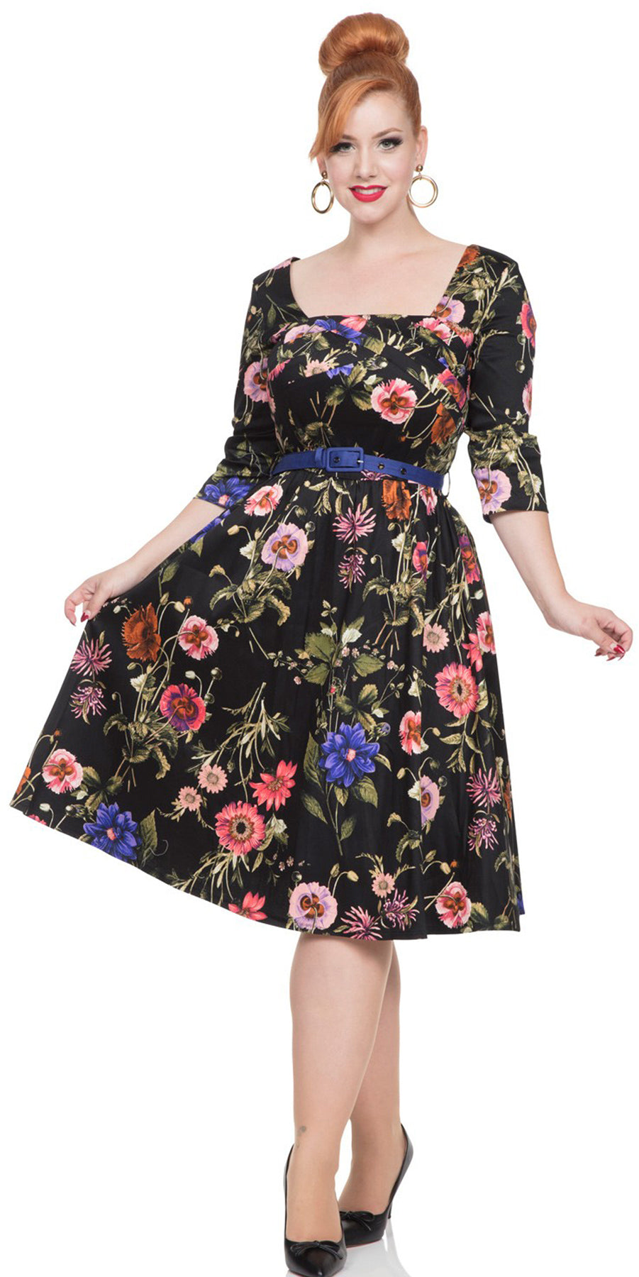 Voodoo_Vixen_ALLIE_Dark_Floral_Blueten_Vintage_3_4_Arm_DRESS_Pin_Up_KLEID_killer_kirschexkA8fVRf0gKhv