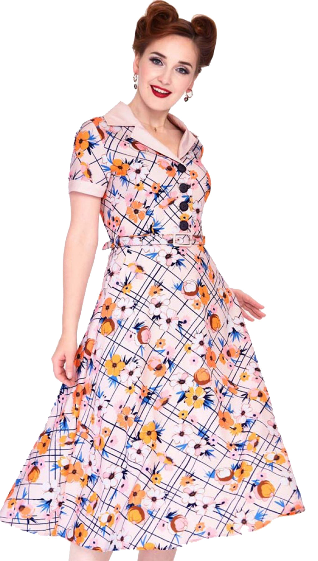 Voodoo_Vixen_ATOMIC_CHECK_Floral_Blueten_Diner_Kleid_SWING_DRESS_killer_kirsche