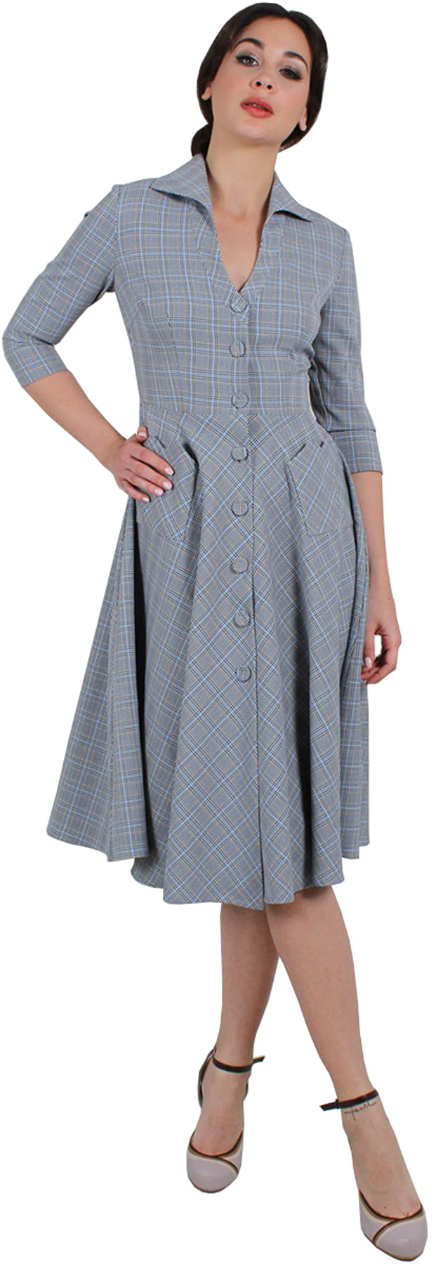 Voodoo_Vixen_BARBARA_Vintage_GLENCHECK_Buttoned_V-NECK_Swing_Dress_KLEID_killer_kirscheDeHdSR95F4VzX