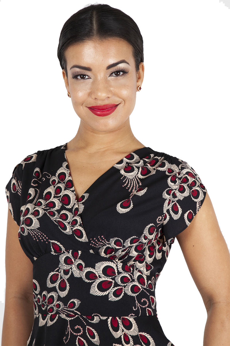 Voodoo_Vixen_BETH_Vintage_PEACOCK_V-Neck_Kurzarm_SWING_KLEID_Dress-3