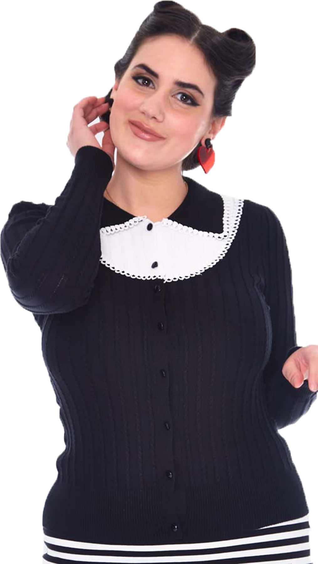Voodoo_Vixen_BIB_DETAIL_Vintage_TWO-TONE_Langarm_CARDIGAN_Strickjacke_Schwarz_Killer_Kirsche-1