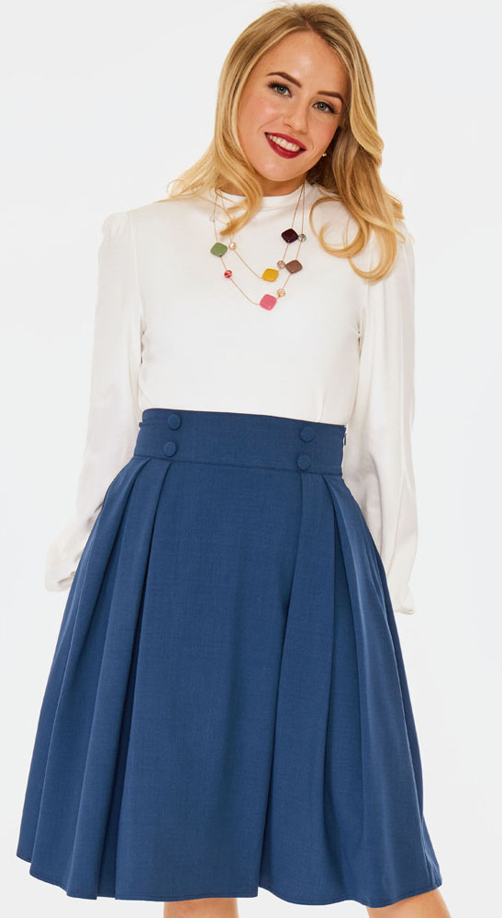 Voodoo_Vixen_BLUE_PLEATED_Vintage_Plain_UNI_50s_SWING_Flare_SKIRT_Rock__Dunkles_Taubenblau-2