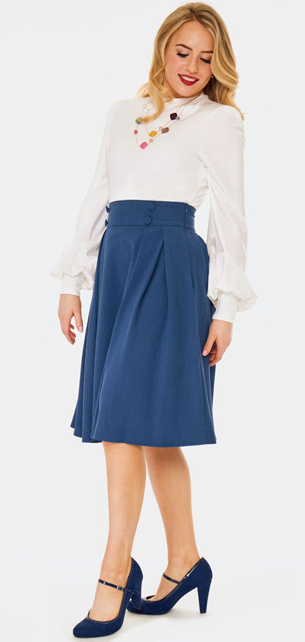 Voodoo_Vixen_BLUE_PLEATED_Vintage_Plain_UNI_50s_SWING_Flare_SKIRT_Rock__Dunkles_Taubenblau-3