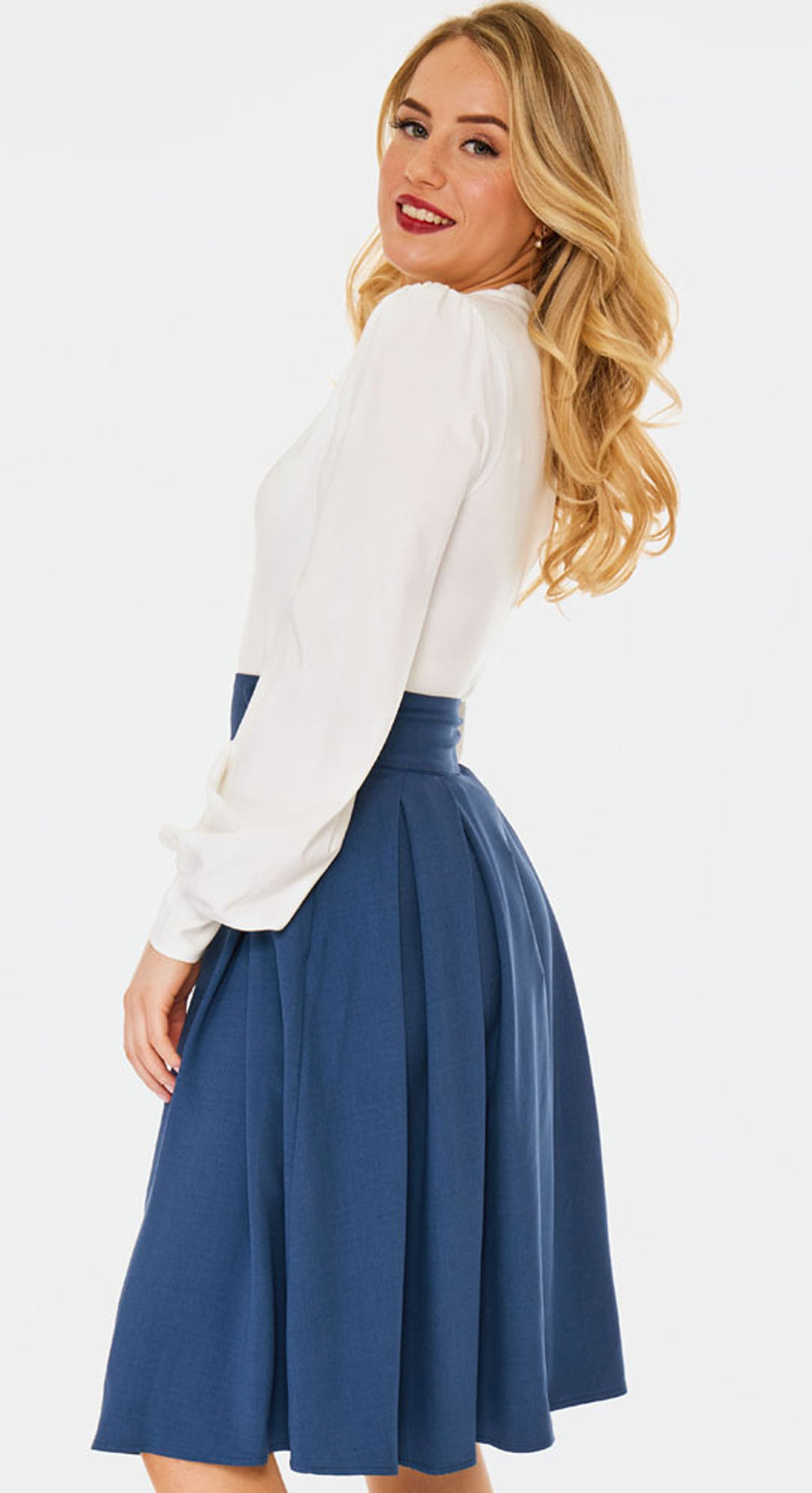 Voodoo_Vixen_BLUE_PLEATED_Vintage_Plain_UNI_50s_SWING_Flare_SKIRT_Rock__Dunkles_Taubenblau-5