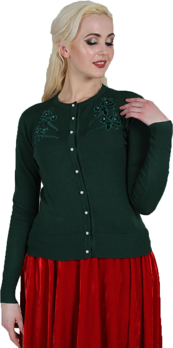 Voodoo_Vixen_BONITA_Vintage_VELVET_FLOWERS_Perlen_50s_CARDIGAN_Stickjacke-1