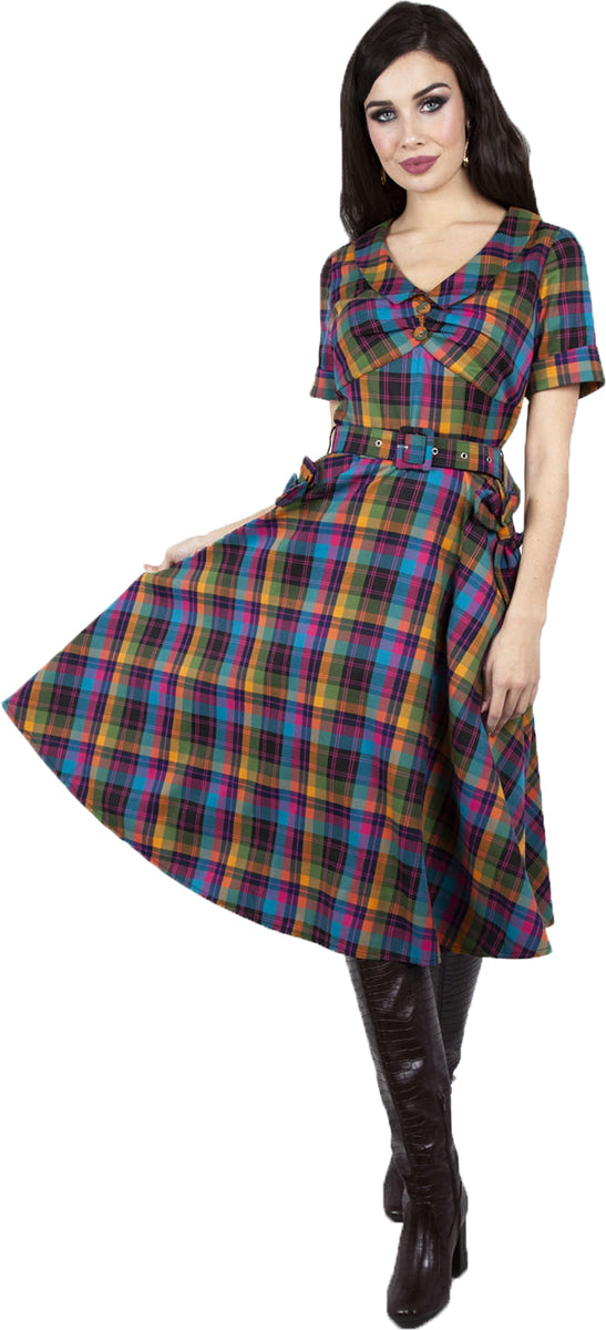 Voodoo_Vixen_CAMILLA_Vintage_TARTAN_Plaid_BOW_Kurzarm_KLEID_Dress-1ha64gVLYQsOk4