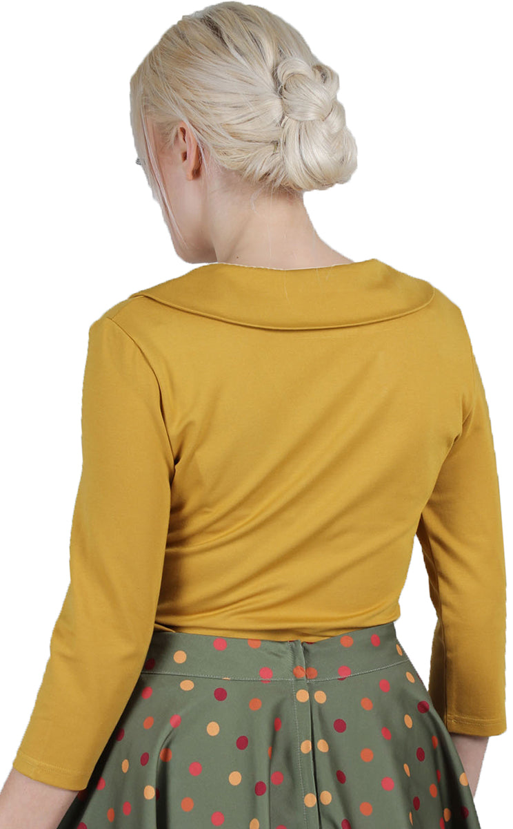 Voodoo_Vixen_CANIYA_Vintage_V-NECK_Collar_Retro_Dreiviertelarm_SHIRT_Oberteil_Gelb-2