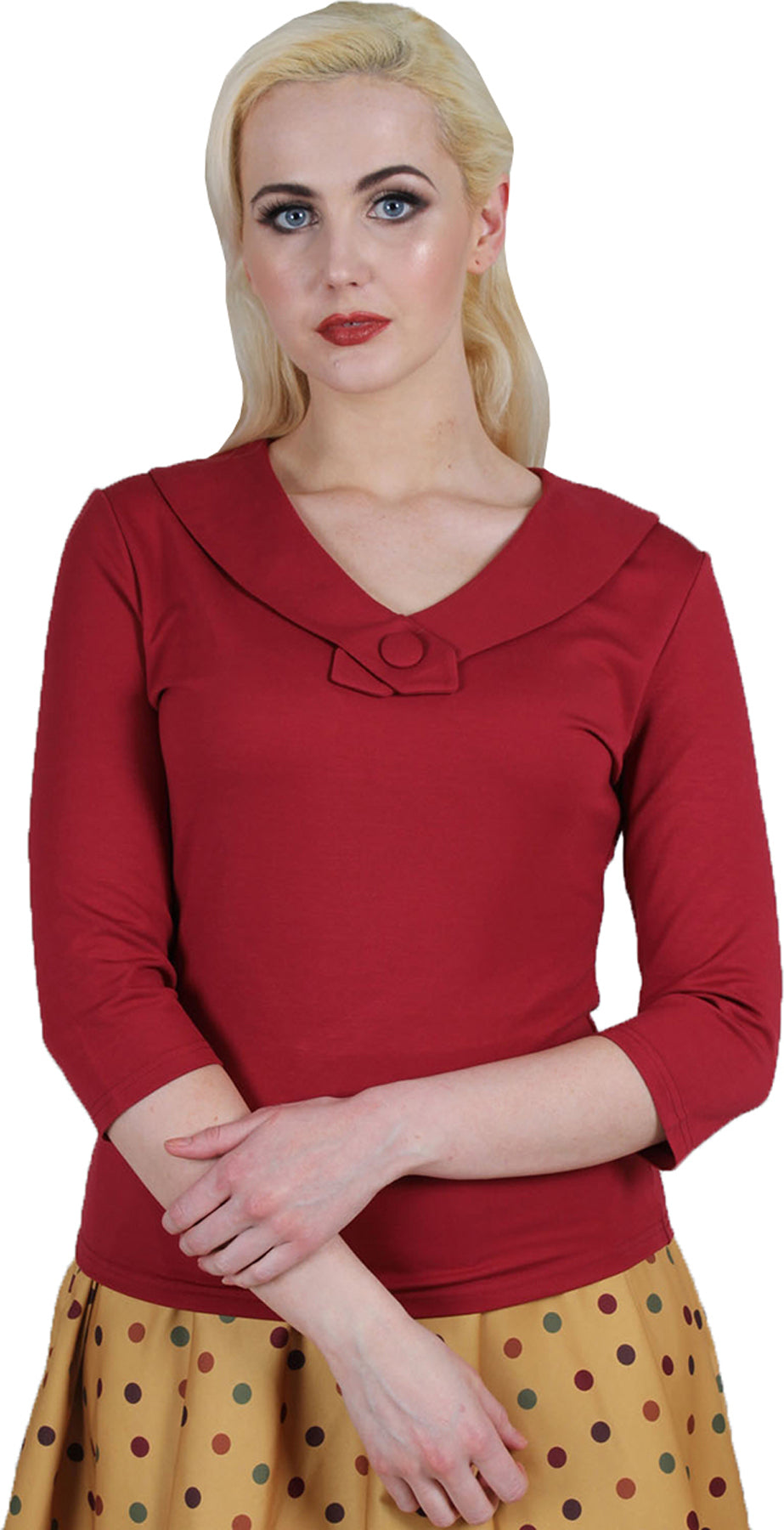 Voodoo_Vixen_CANIYA_Vintage_V-NECK_Collar_Retro_Dreiviertelarm_SHIRT_Oberteil_Rot_killer_kirscheAwsHBiQY7Uso1