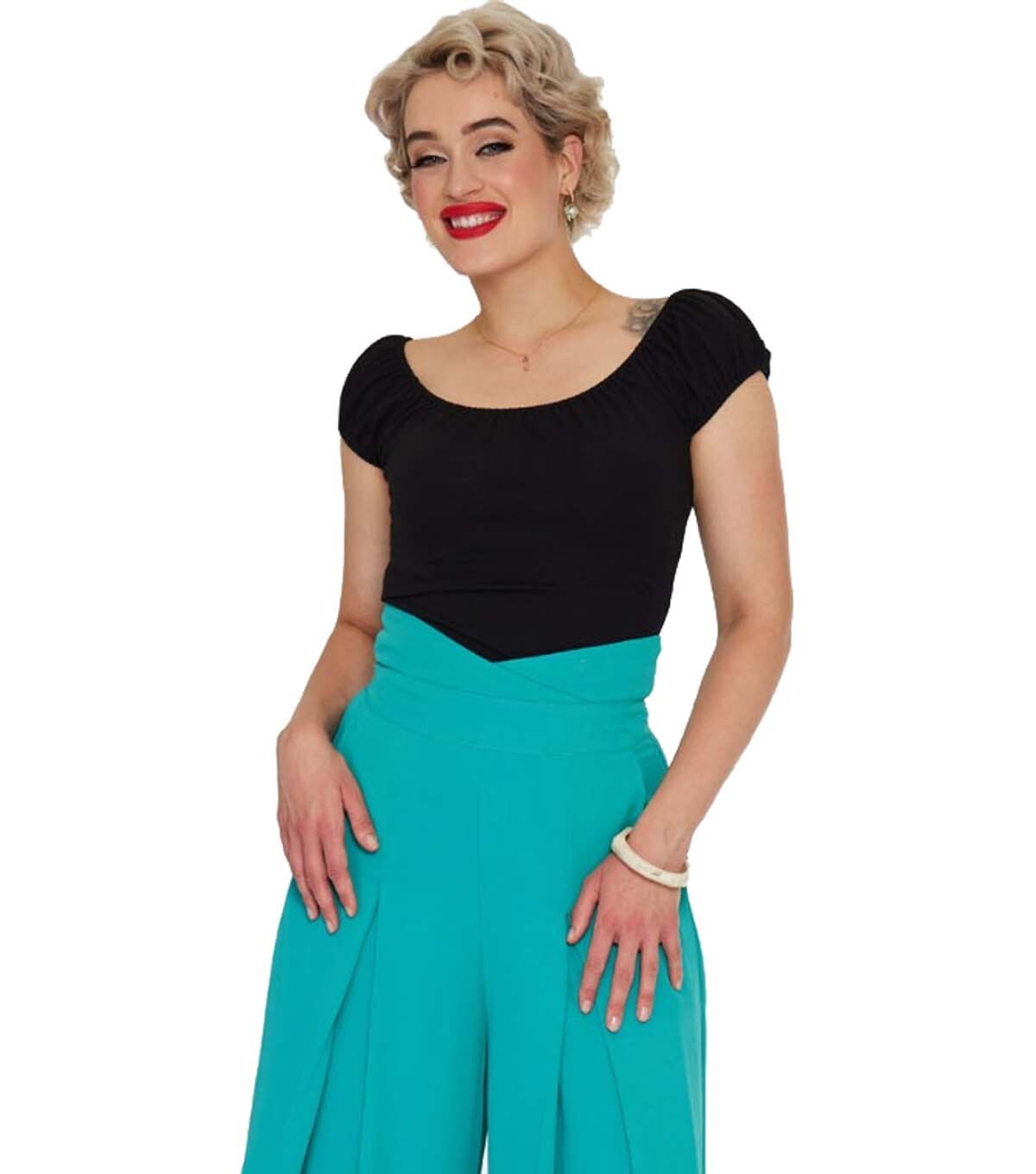 Voodoo_Vixen_CARMEN_CLASSIC_Vintage_Kurzarm_RETRO_Gathered_Neckline_Oberteil_SHIRT_-_Schwarz-2