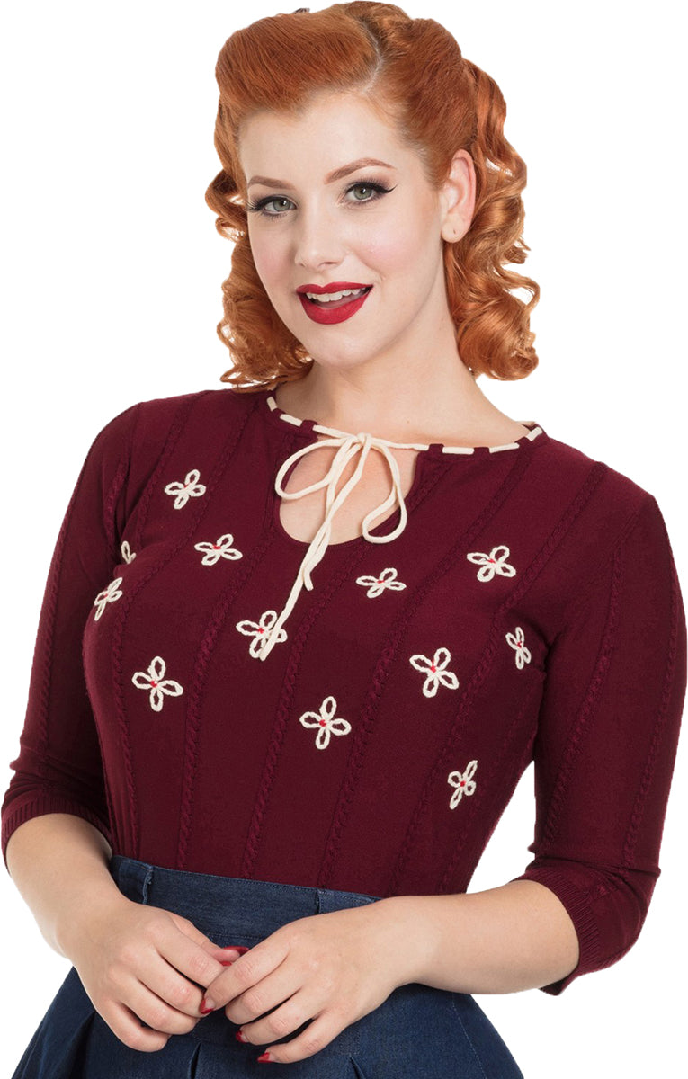 Voodoo_Vixen_CHLOE_Vintage_FLORAL_SWEATER_Knitted_PULLOVER_Rot-1