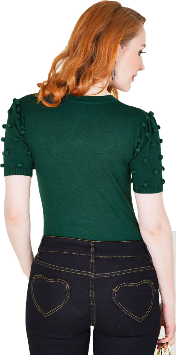 Voodoo_Vixen_ELAINE_Bow_Schleife_POM_POM_Kurzarm_V-Neck_Sweater_SHIRT_Gruen-2