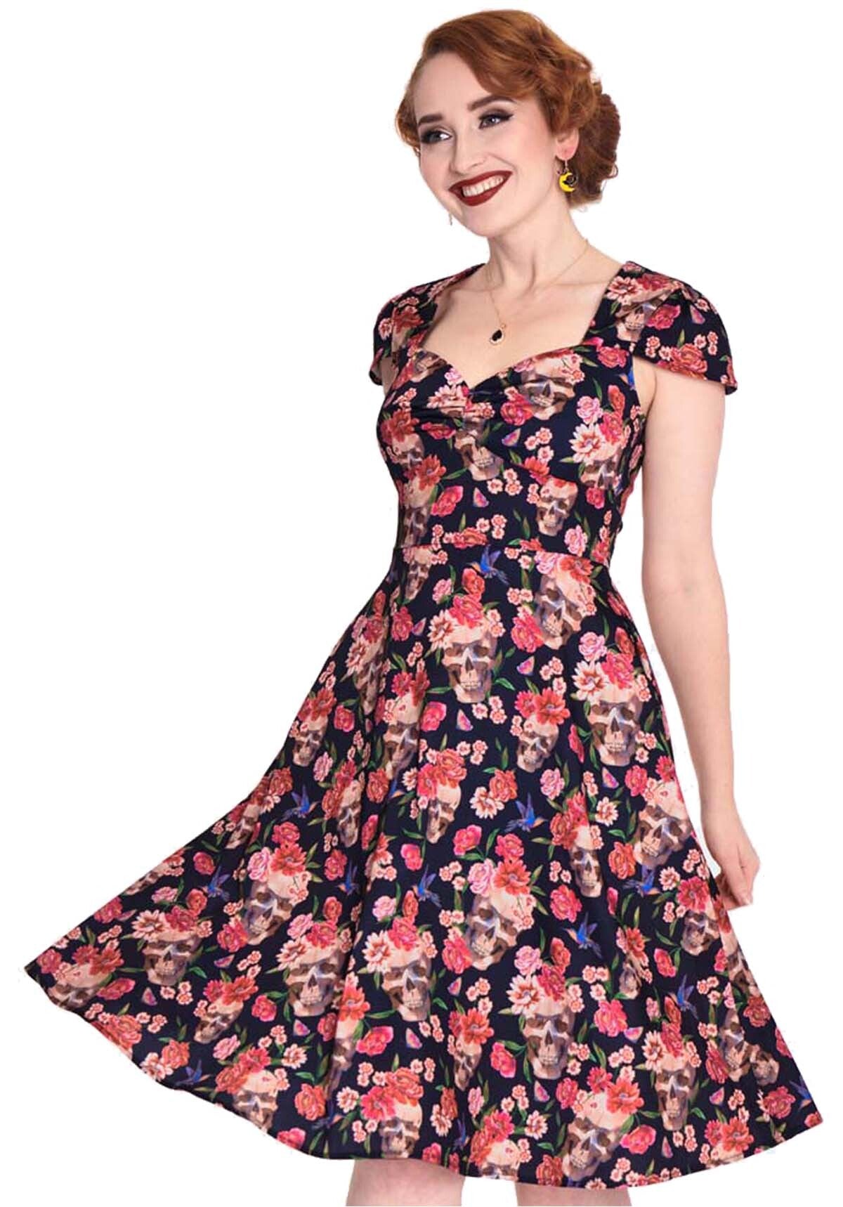 Voodoo_Vixen_FLORAL_SKULLRosen_Totenkopf_50s_Classic_Retro_SWING_Flare_DRESS_Kleid_Schwarz-3