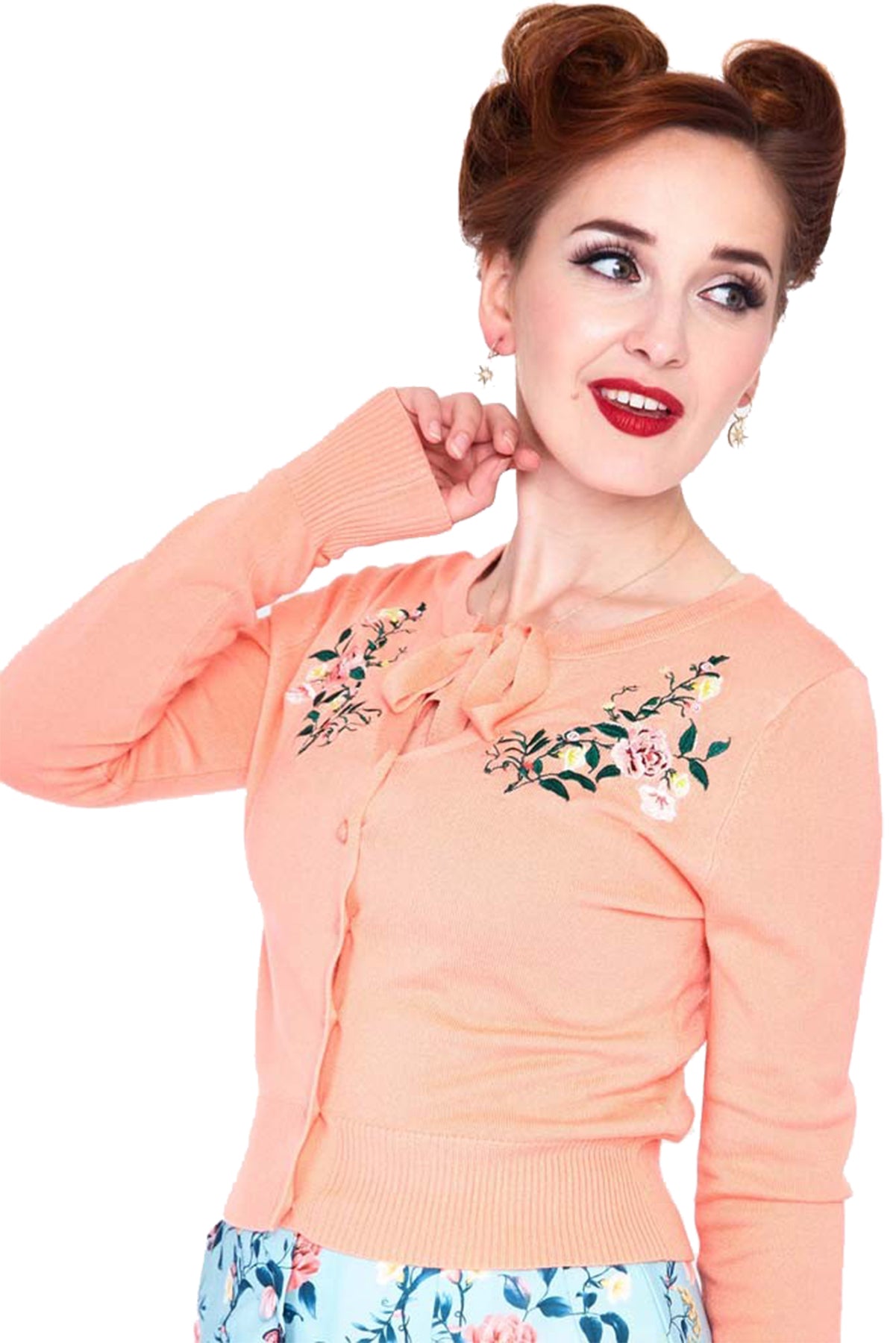 Voodoo_Vixen_Floral_emb_tie_neck_50s_Kurzarm_CARDIGAN_Stickjacke_killer_kirsche_1
