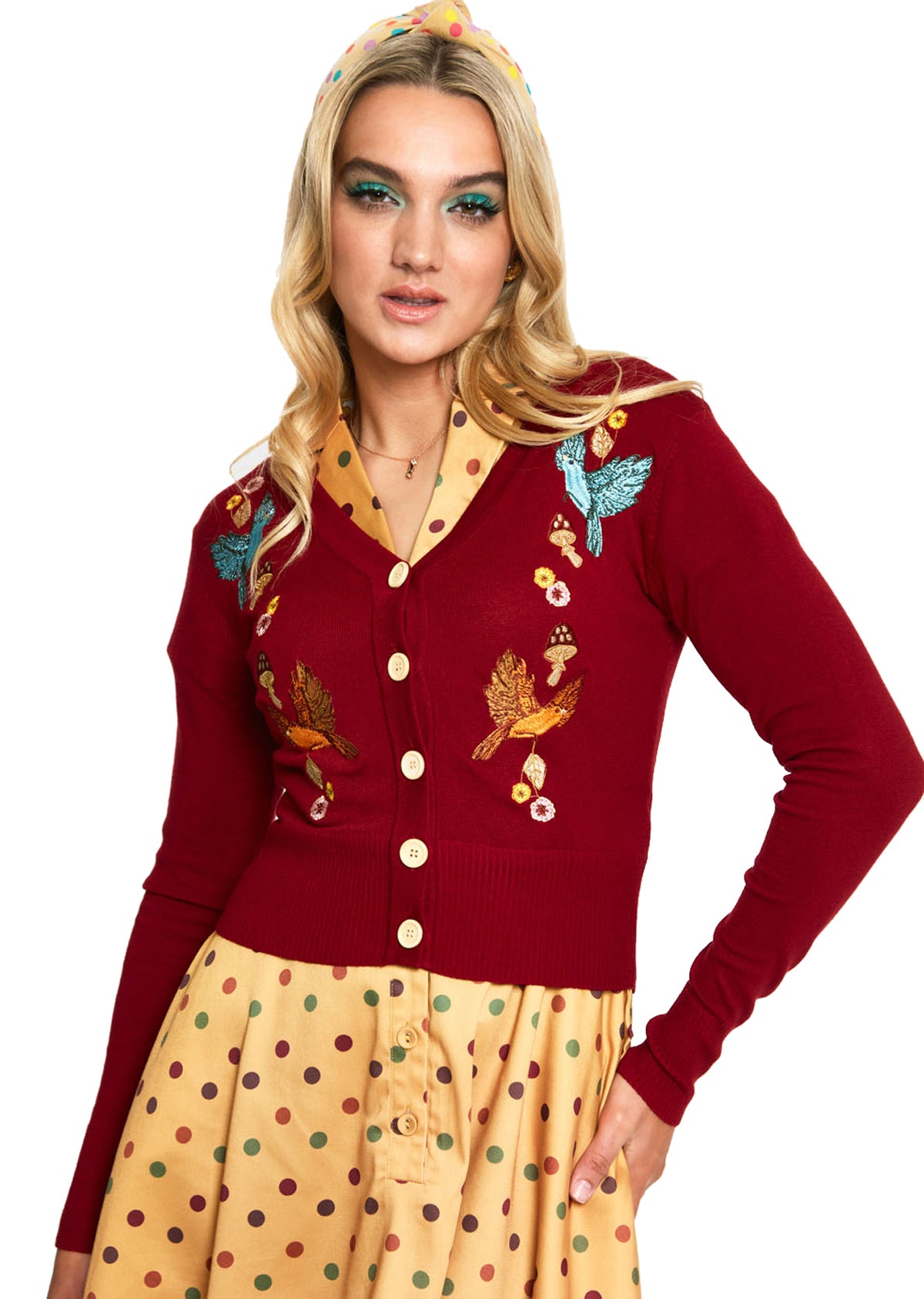 Voodoo_Vixen_GINNY_WOODLAND_Vintage_EMBROIDERED_V-Neck_CARDIGAN_Stickjacke_-_Weinrot-18BmZqcXB9PtHh