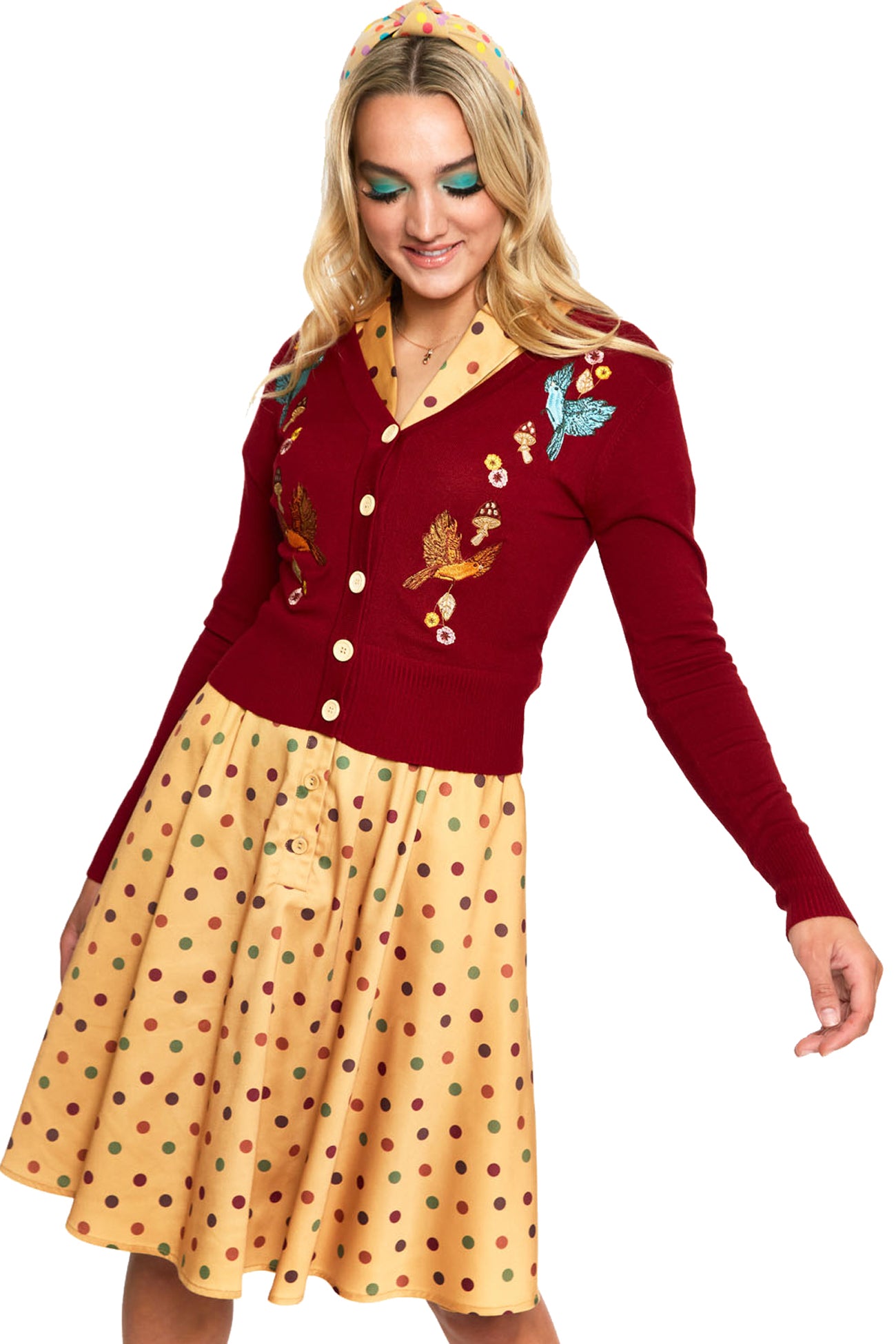 Voodoo_Vixen_GINNY_WOODLAND_Vintage_EMBROIDERED_V-Neck_CARDIGAN_Stickjacke_-_Weinrot-2vclm4KzVe56m6