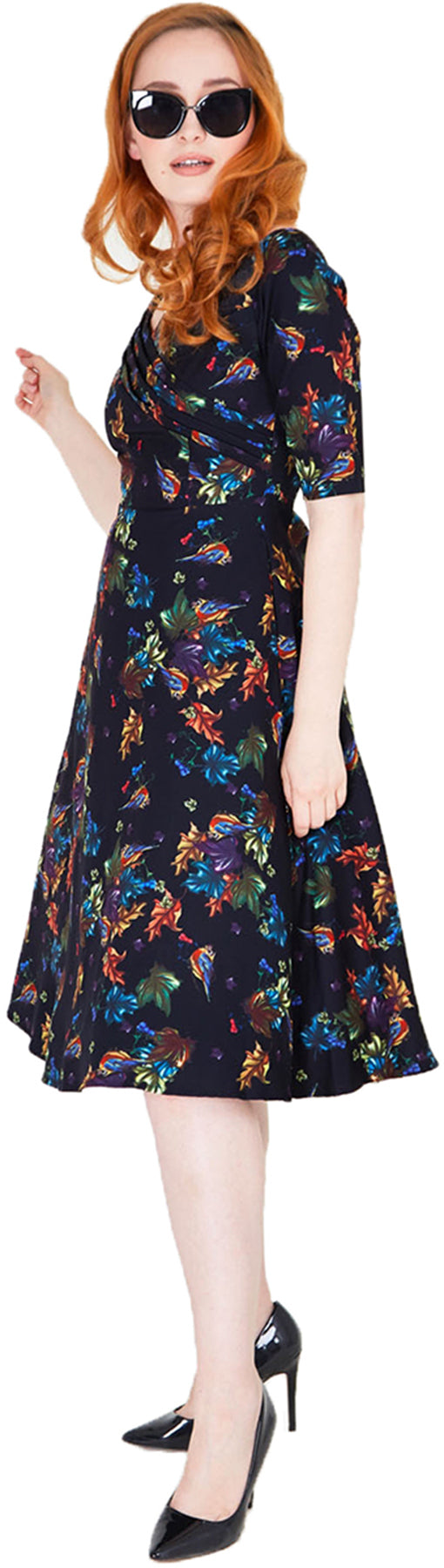 Voodoo_Vixen_GRACE_Vintage_VOGEL_Blaetter_LEAVES_V-Neck_SWING_DRESS_Kleid_killer_kirsche