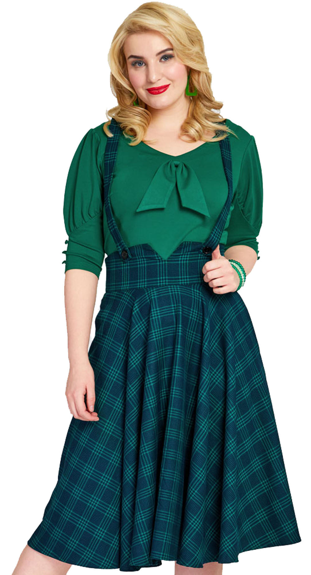 Voodoo_Vixen_GREEN_CHECKED_Vintage_Suspender_TARTAN_High_Waist_SWING_SKIRT_Tellerrock_-_Gruen-3