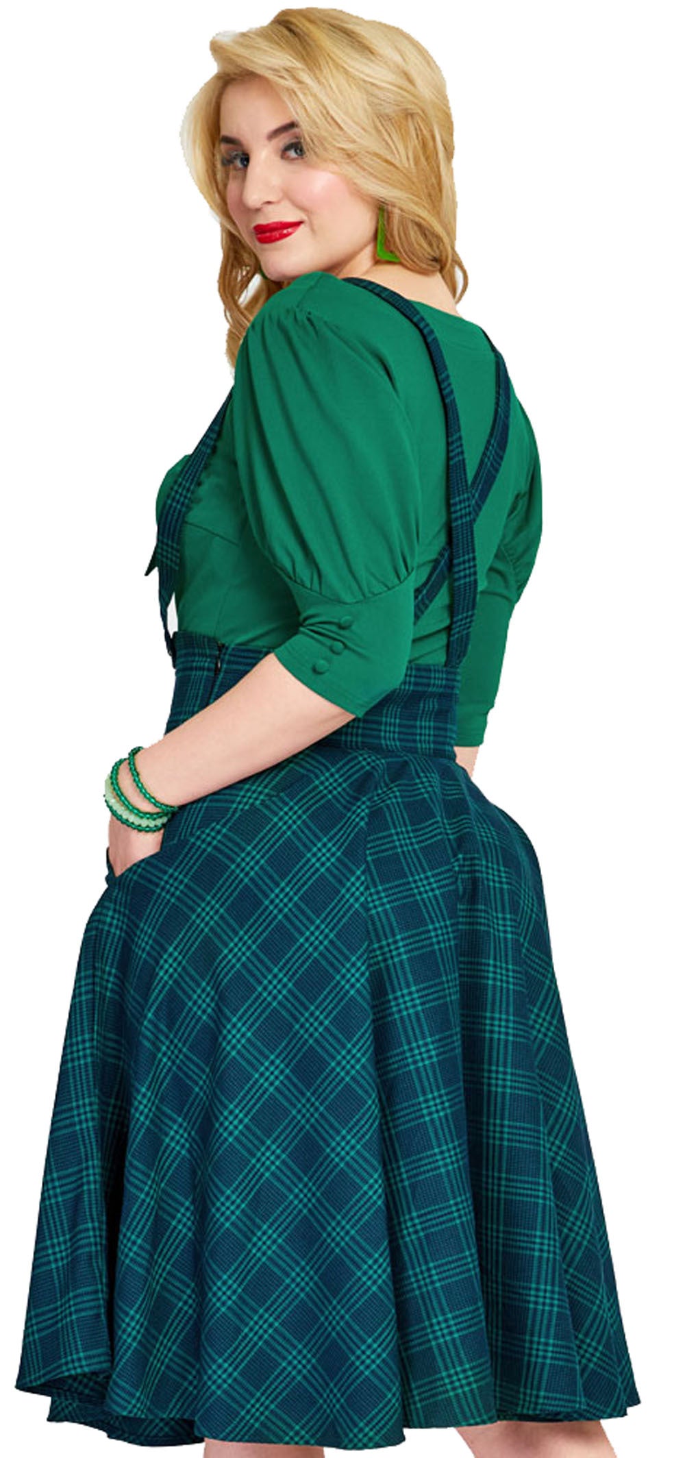 Voodoo_Vixen_GREEN_CHECKED_Vintage_Suspender_TARTAN_High_Waist_SWING_SKIRT_Tellerrock_-_Gruen-6