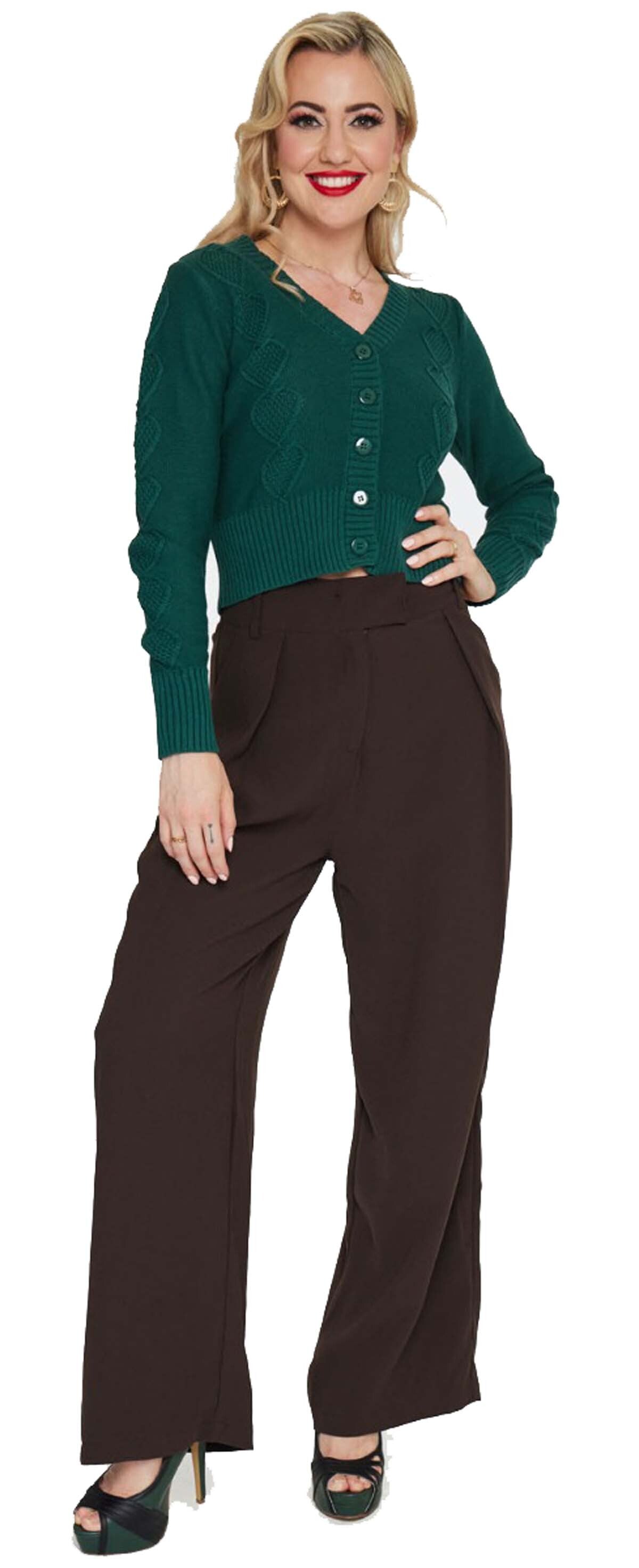 Voodoo_Vixen_GREEN_HEART_V-Neck_Zopfmuster_Vintage_CARDIGAN_Stickjacke_-_Dunkelgruen-3