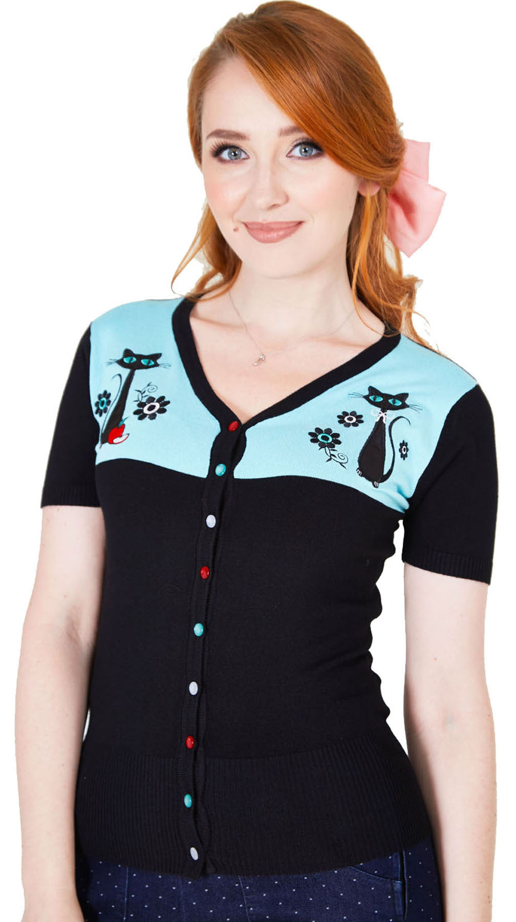 Voodoo_Vixen_JOSEPHIENE_Kitchen_Kitten_KATZE_50s_Kurzarm_CARDIGAN_Stickjacke_kiler_kirsche_1