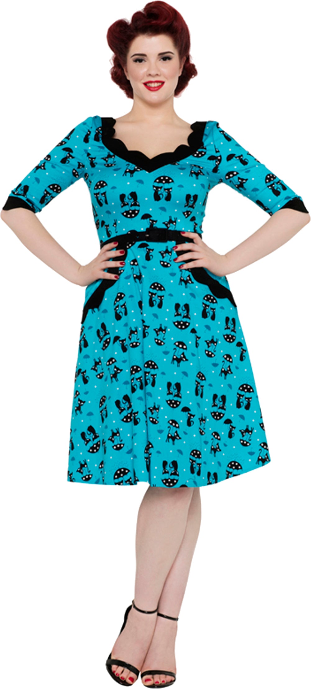 Voodoo_Vixen_KITTY_Umbrella_Cat_Vintage_Pin_Up_SWING_Kleid_Tuerkis