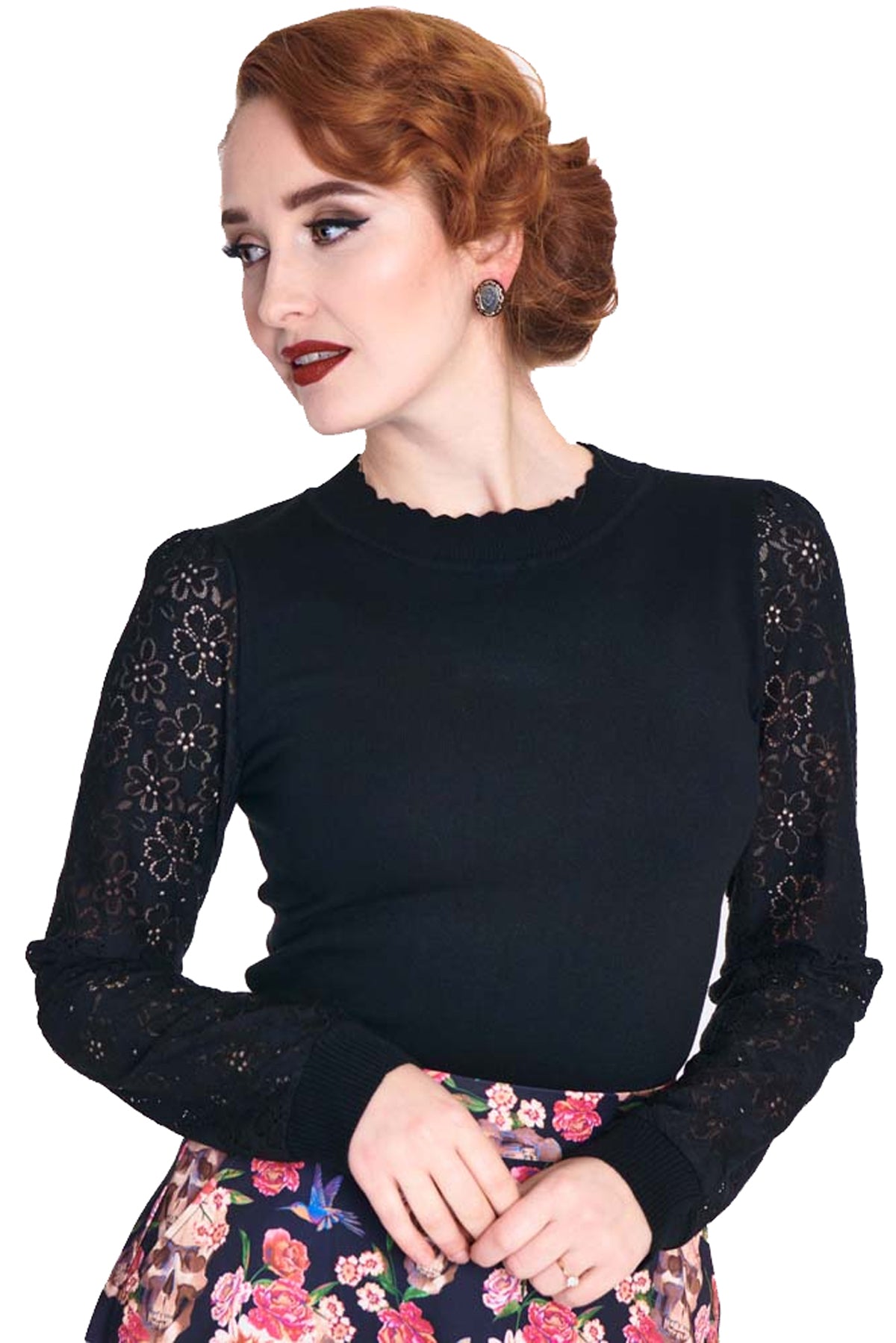 Voodoo_Vixen_LACE_SLEEVE_Vintage_Langarm_Floral_Spitze_SWEATER_Knitted_Pullover__Jumper-1