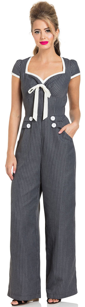 Voodoo_Vixen_LEANNE_Vintage_PINSTRIPE__Bow_Kurzarm_JUMPSUIT_Overall-1