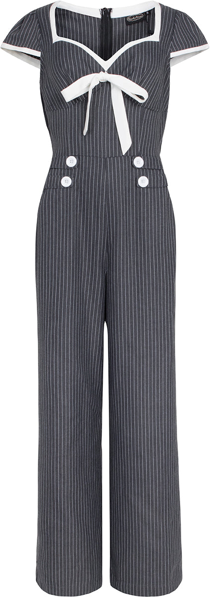 Voodoo_Vixen_LEANNE_Vintage_PINSTRIPE__Bow_Kurzarm_JUMPSUIT_Overall-4