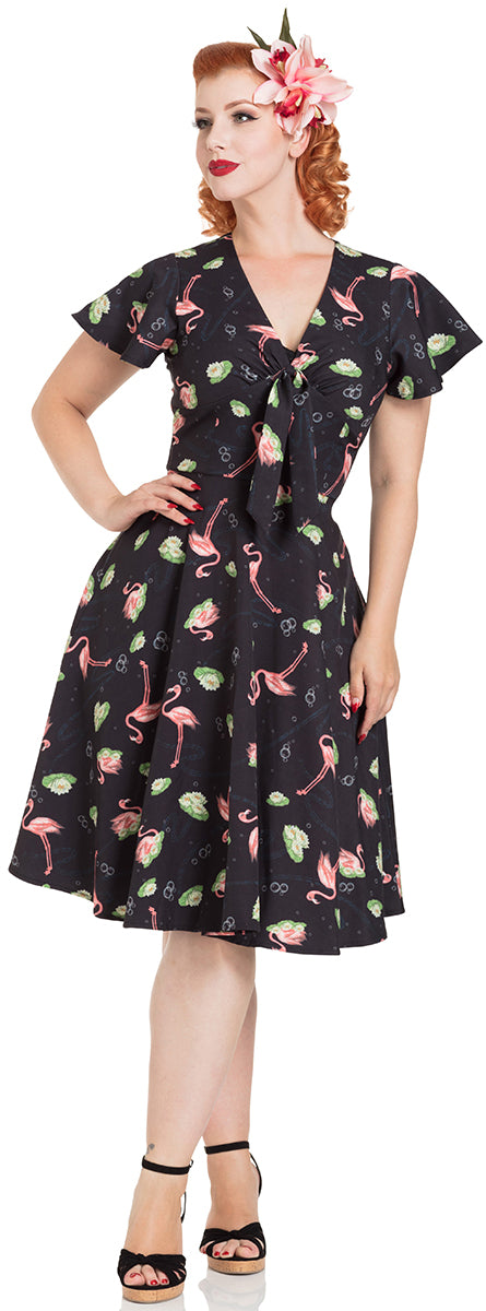 Voodoo_Vixen_LENA_Vintage_FLAMINGO_WATERLILY_Kurzarm_Dress_KLEID-1