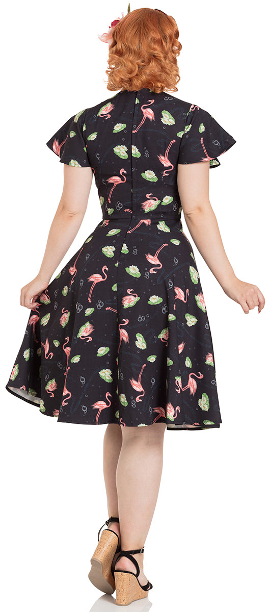Voodoo_Vixen_LENA_Vintage_FLAMINGO_WATERLILY_Kurzarm_Dress_KLEID-3