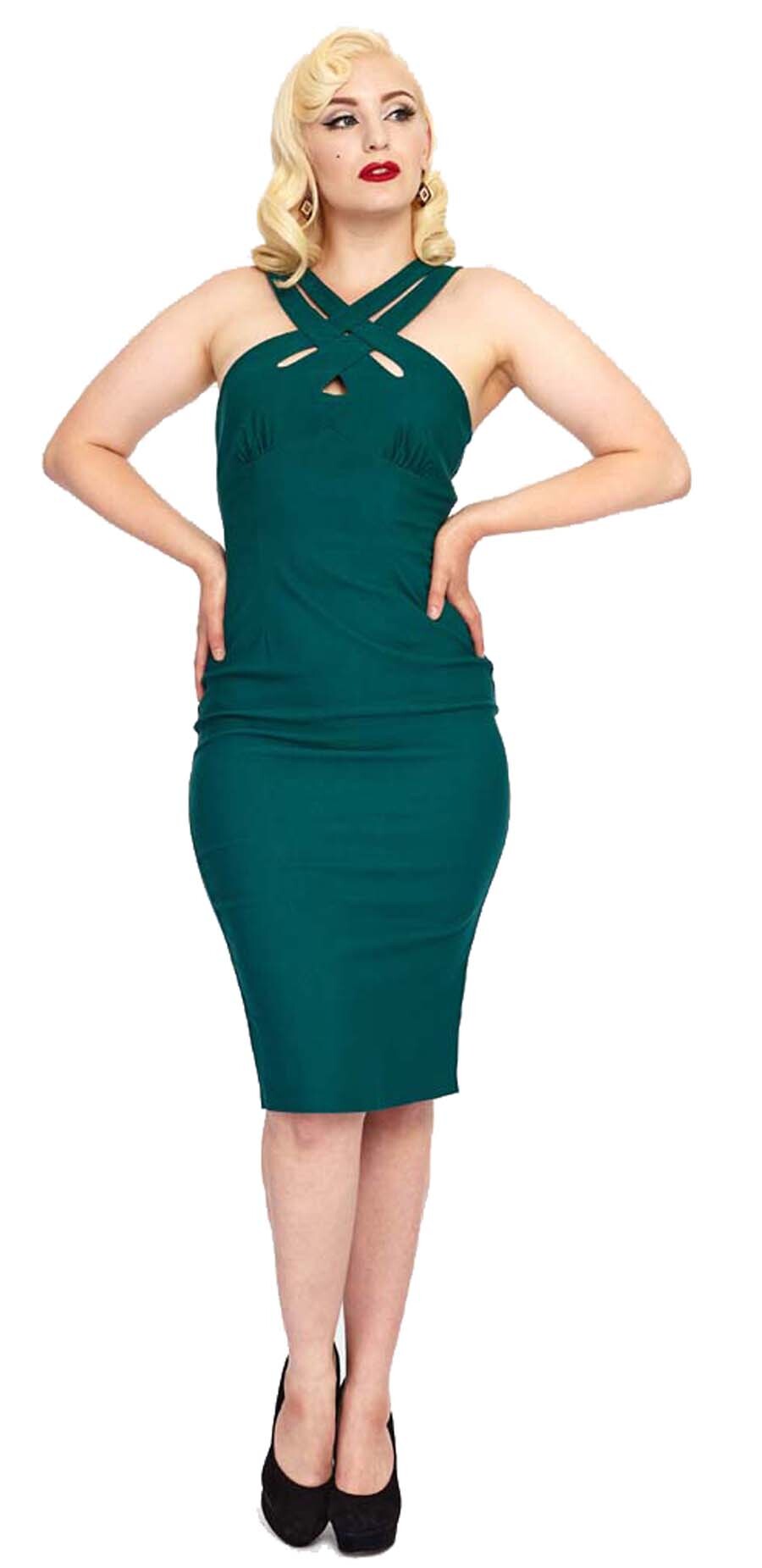 Voodoo_Vixen_LILIAN_PIN_UP_Cross_Neck_Vintage_Strap_Keyhole_PENCIL_DRESS_Bleistiftkleid_-_Dunkles_Teal-1