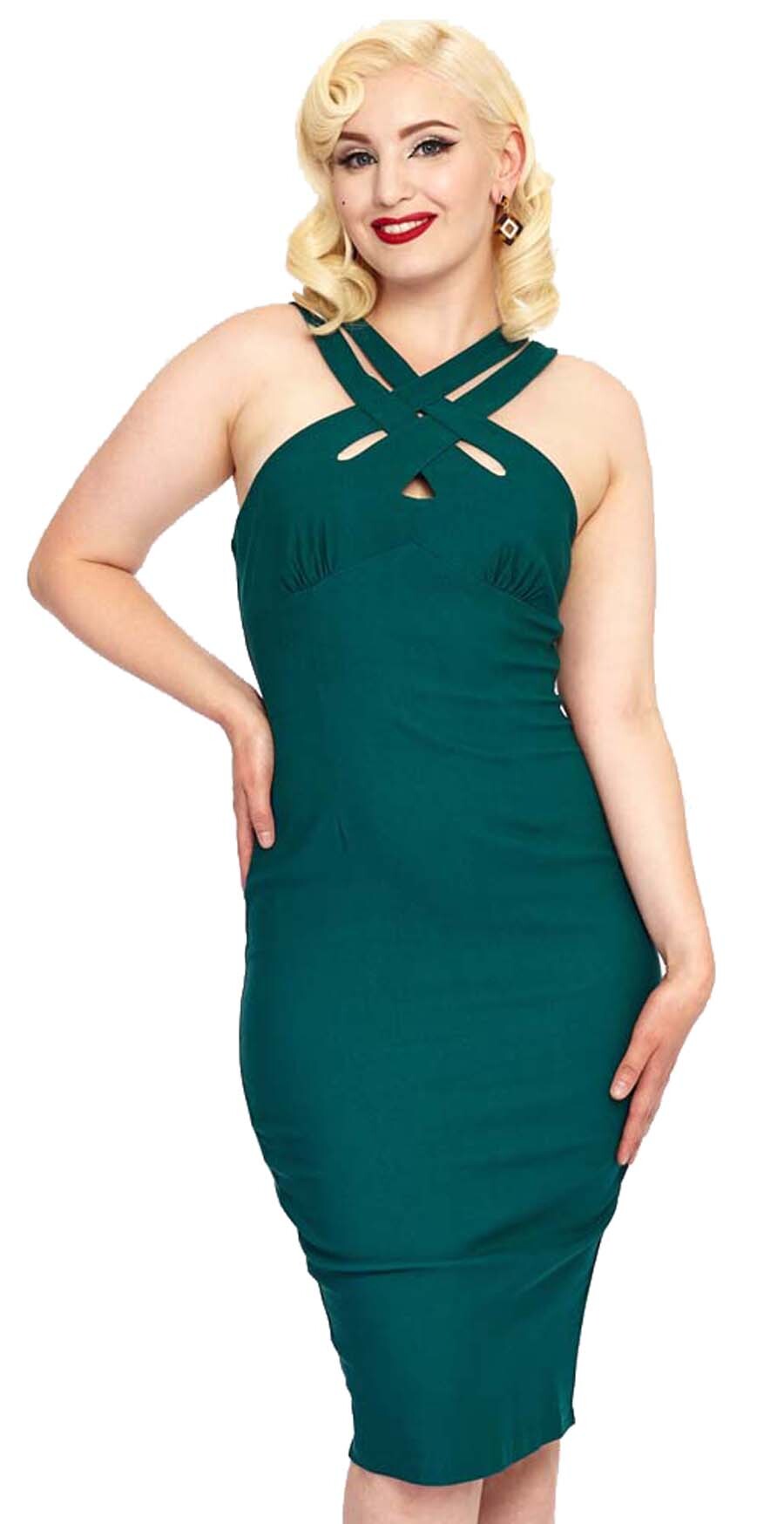 Voodoo_Vixen_LILIAN_PIN_UP_Cross_Neck_Vintage_Strap_Keyhole_PENCIL_DRESS_Bleistiftkleid_-_Dunkles_Teal-2