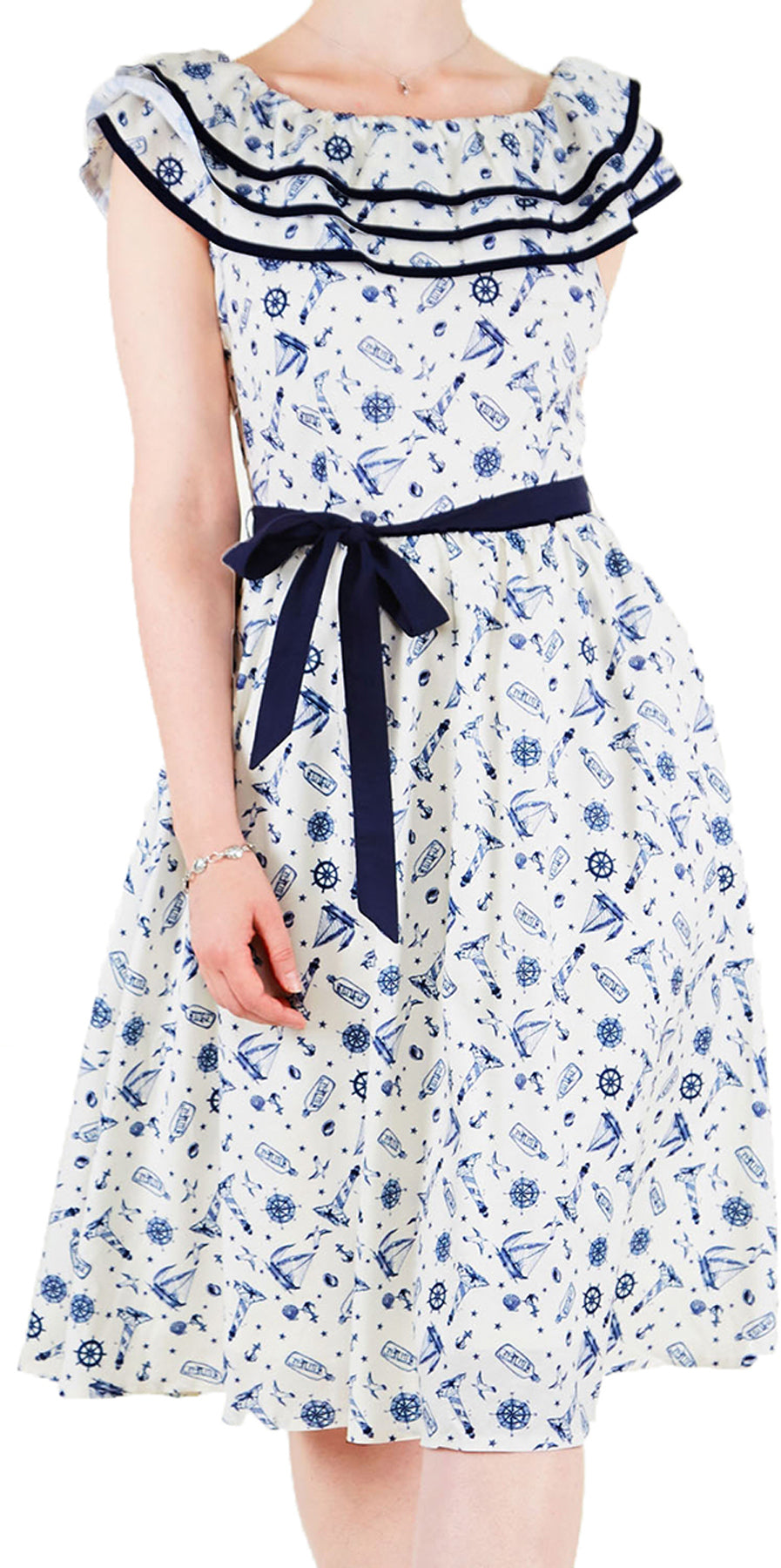 Voodoo_Vixen_MAGDALENA_Vintage_NAUTICAL_PRINT_Volant_KLEID_Swing_Dress_killer_kirsche