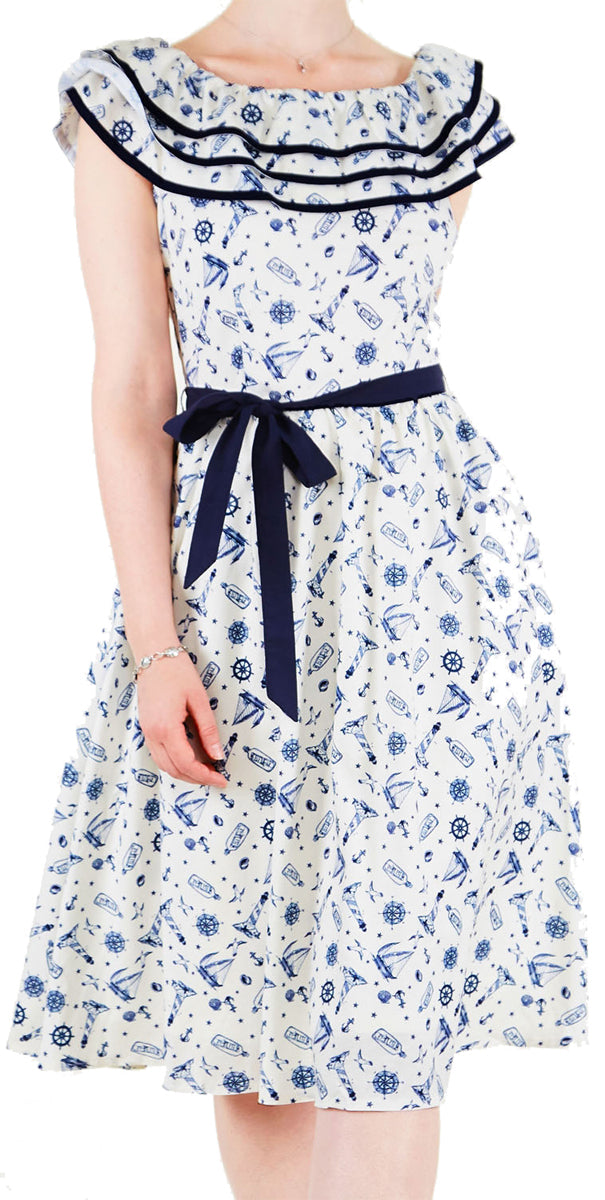 Voodoo_Vixen_MAGDALENA_Vintage_NAUTICAL_PRINT_Volant_KLEID_Swing_Dress_killer_kirsche_2