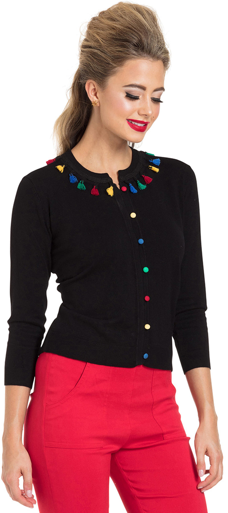 Voodoo_Vixen_MARIA_Vintage_Multi_Trim_TASSEL_Quasten_CARDIGAN_Strickjacke_killer_kirsche