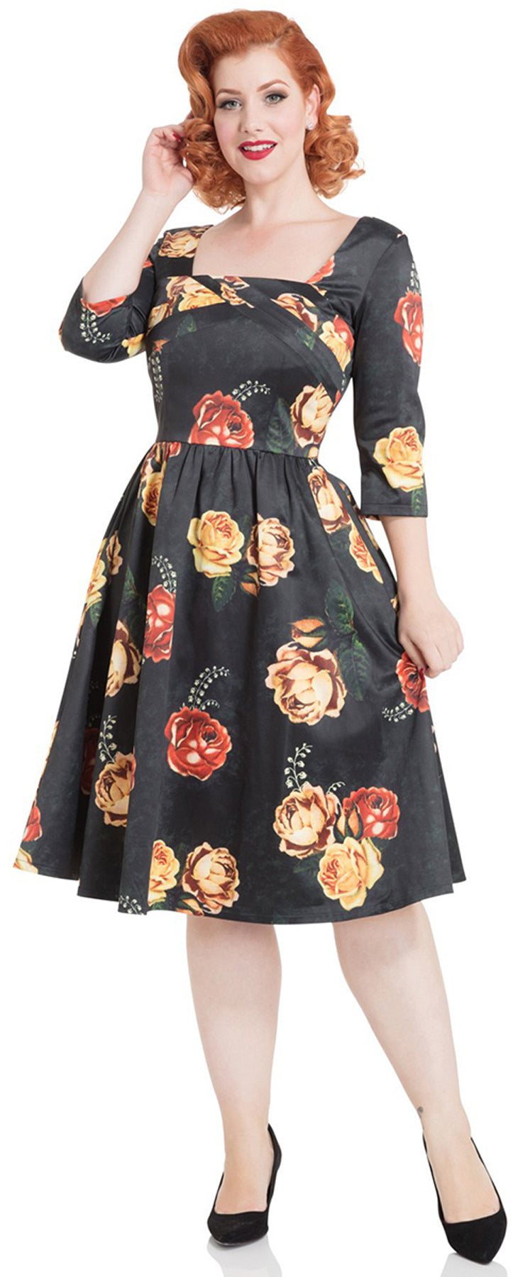 Voodoo_Vixen_MEG_Floral_Blueten_ROSEN_Vintage_dreiviertel_Arm_DRESS_KLEID_killer_kirschejMyaya6koNinj