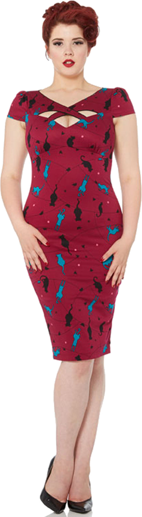 Voodoo_Vixen_MEOW_Kitty_Cat_Peephole_Vintage_PENCIL_DRESS_Kleid_killer_kirsche