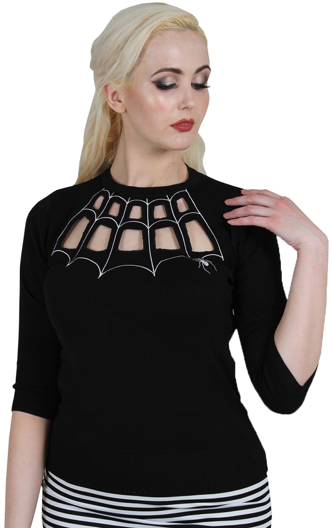Voodoo_Vixen_MORTICIA_Spider_Web_SPINNENNETZ_Cut-Out_PULLOVER_Sweater_killer_kirsche