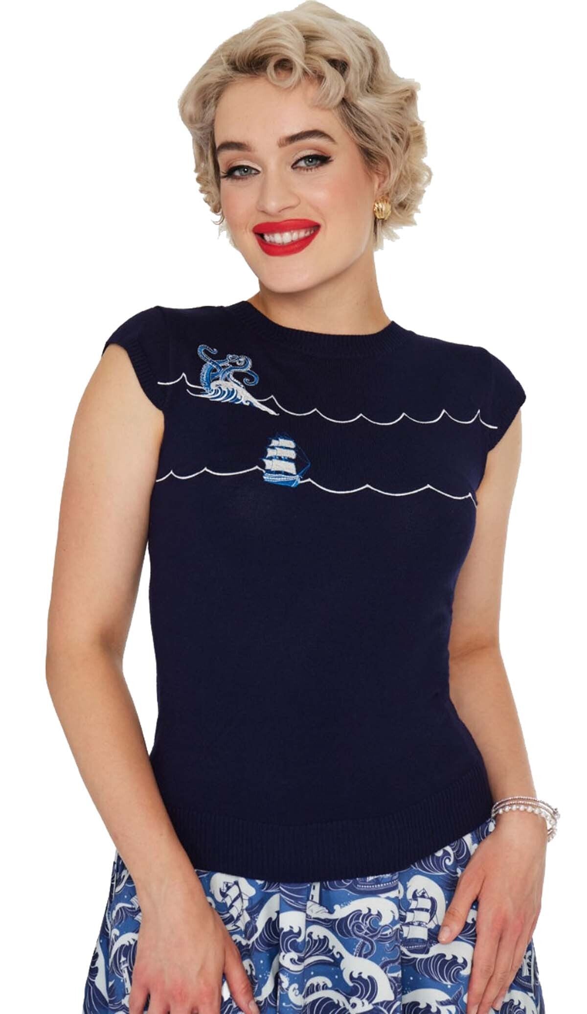 Voodoo_Vixen_NAUTICAL_WAVE_Vintage_Sailor_Oberteil_Knit_JUMPER_Pullover_-_Navy-1