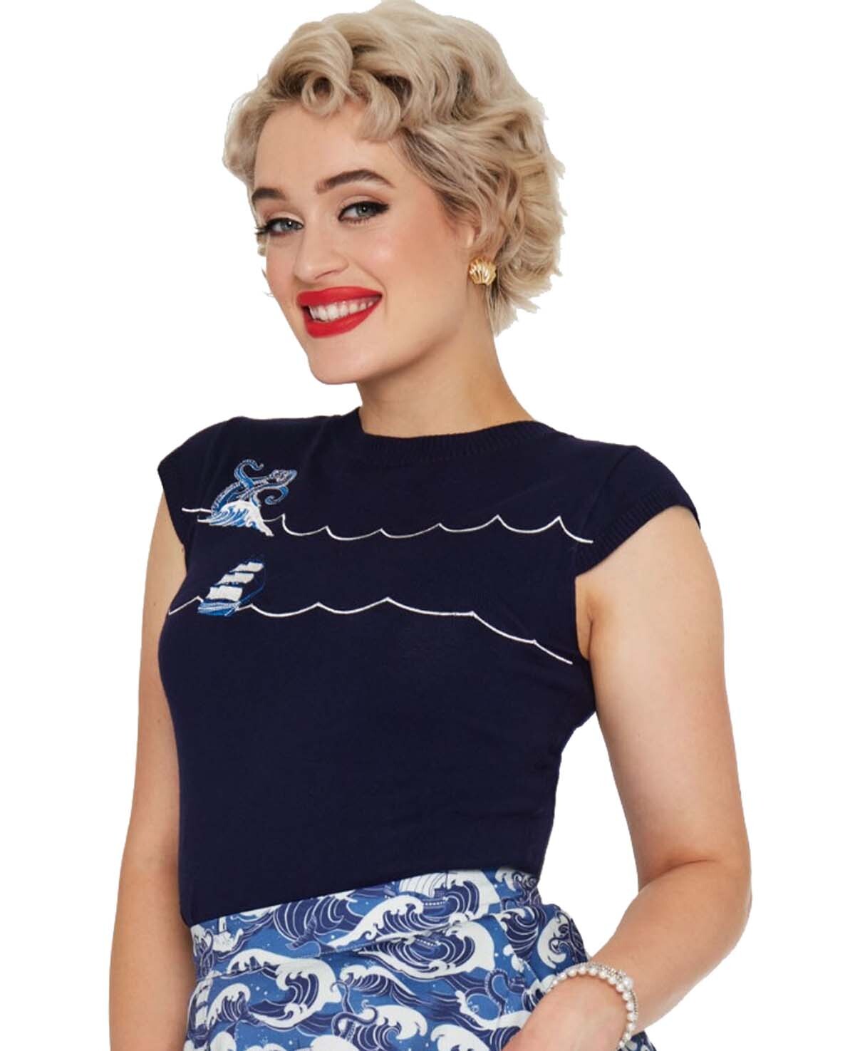 Voodoo_Vixen_NAUTICAL_WAVE_Vintage_Sailor_Oberteil_Knit_JUMPER_Pullover_-_Navy-2