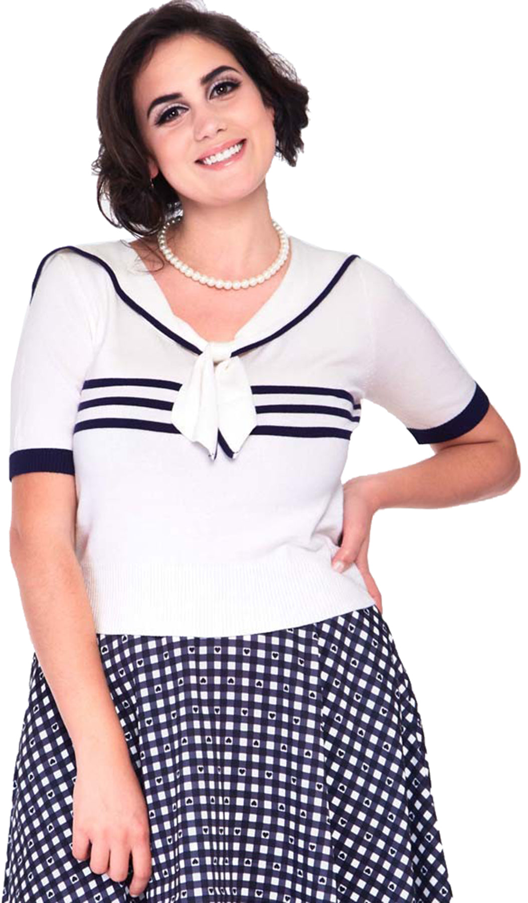 Voodoo_Vixen_Nautical_tri-stripe_front_bow_top_50s_BOW_Kurzarm_Plain_V-NECK_SHIRT_Oberteil_Weiss_killer_kirsche_1OQId82Ty0iSRY