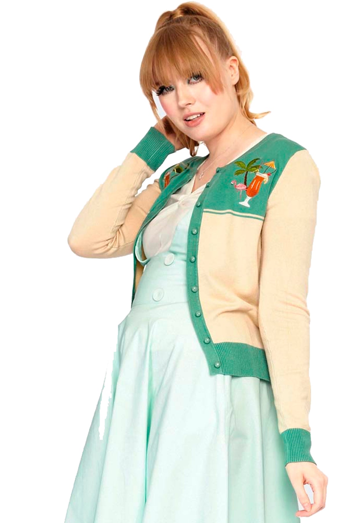 Voodoo_Vixen_PALM_SPRINGS_COCKTAIL_Flamingo_Vintage_50s_CARDIGAN_Strickjacke_-_Cremefarben-4