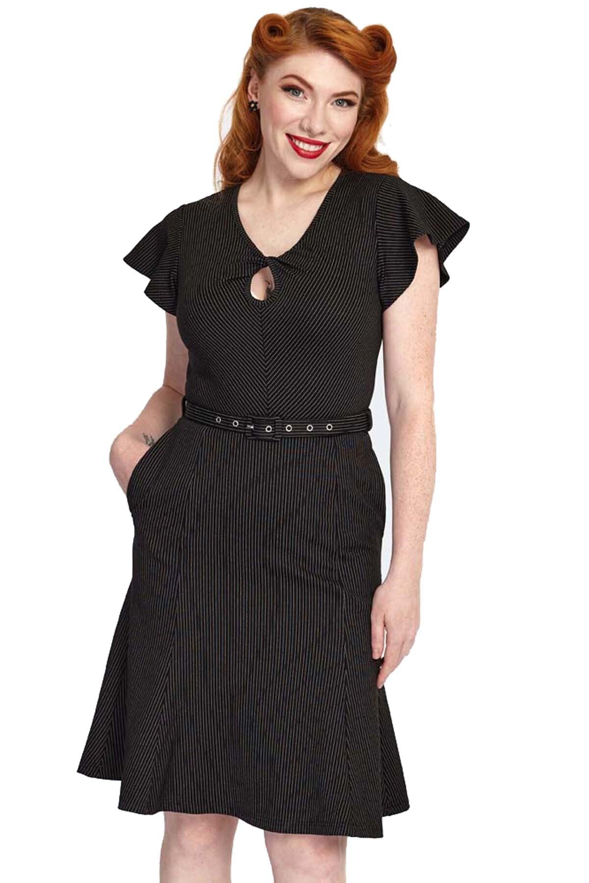 Voodoo_Vixen_PINSTRIPE_FLUTTER_Vintage_Cut-Out_Fluegelaermel_50s_A-Linie_Dress_KLEID_-_Schwarz-2