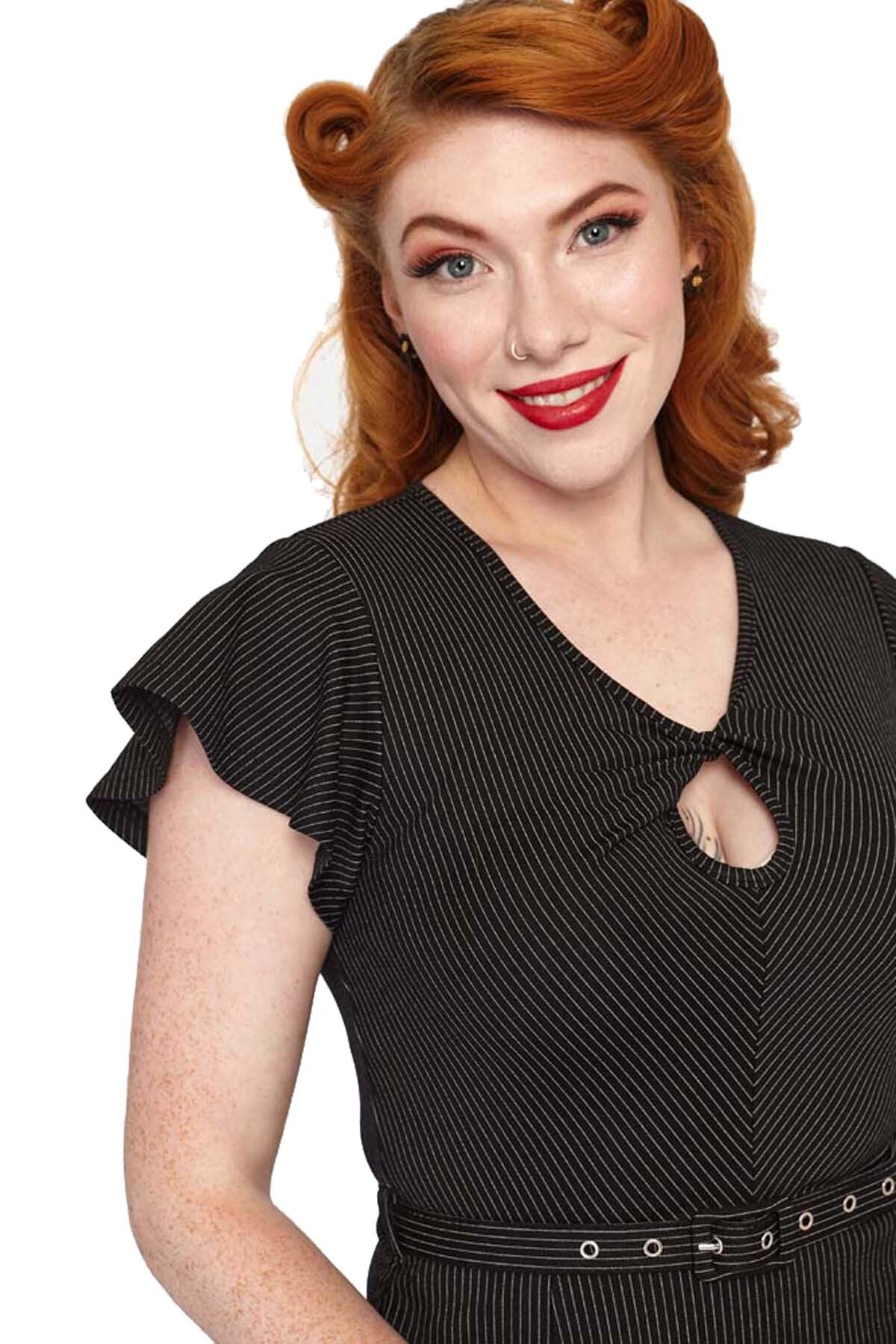 Voodoo_Vixen_PINSTRIPE_FLUTTER_Vintage_Cut-Out_Fluegelaermel_50s_A-Linie_Dress_KLEID_-_Schwarz-4