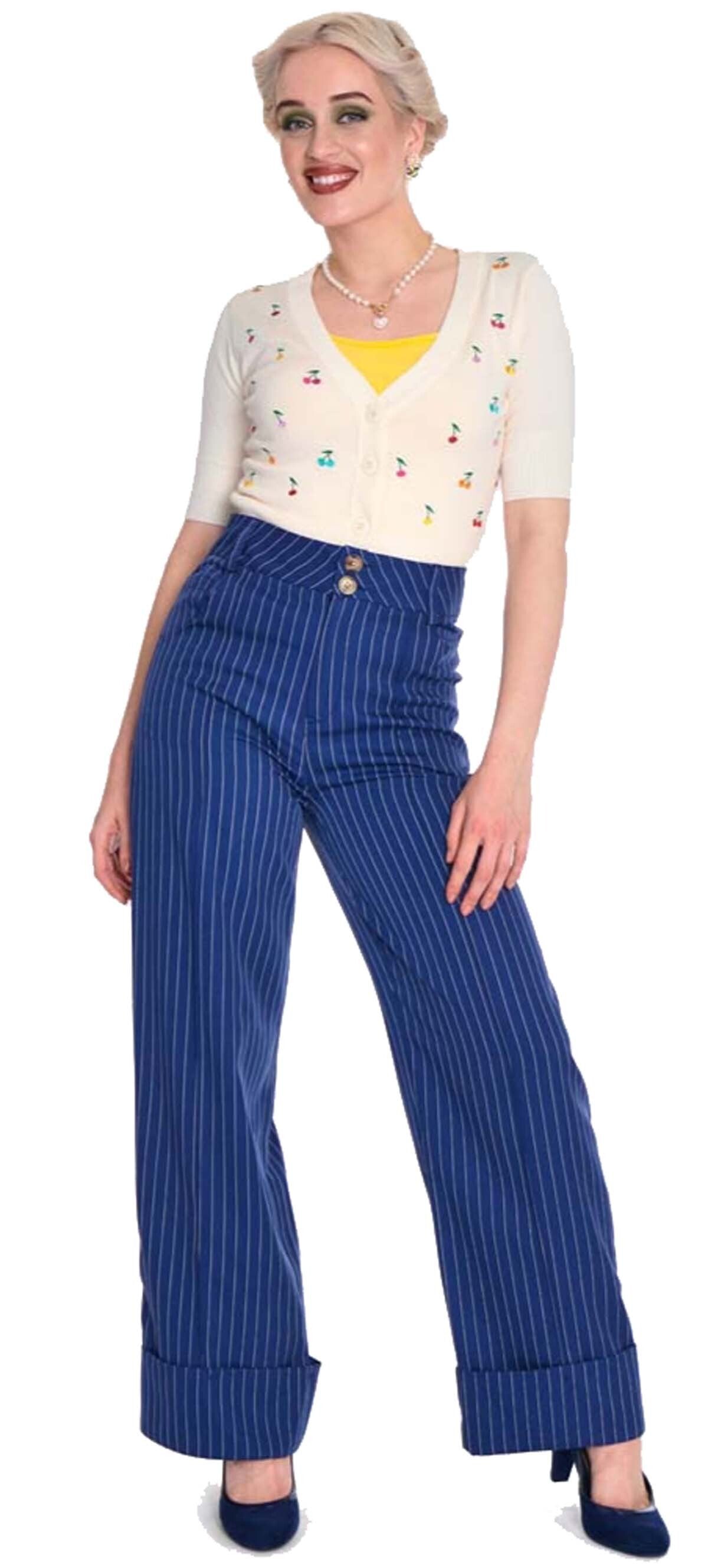 Voodoo_Vixen_PINSTRIPE_TURN_UP_Vintage_Retro_Classic_TROUSERS_Marlene_HOSE_-_Blau-1
