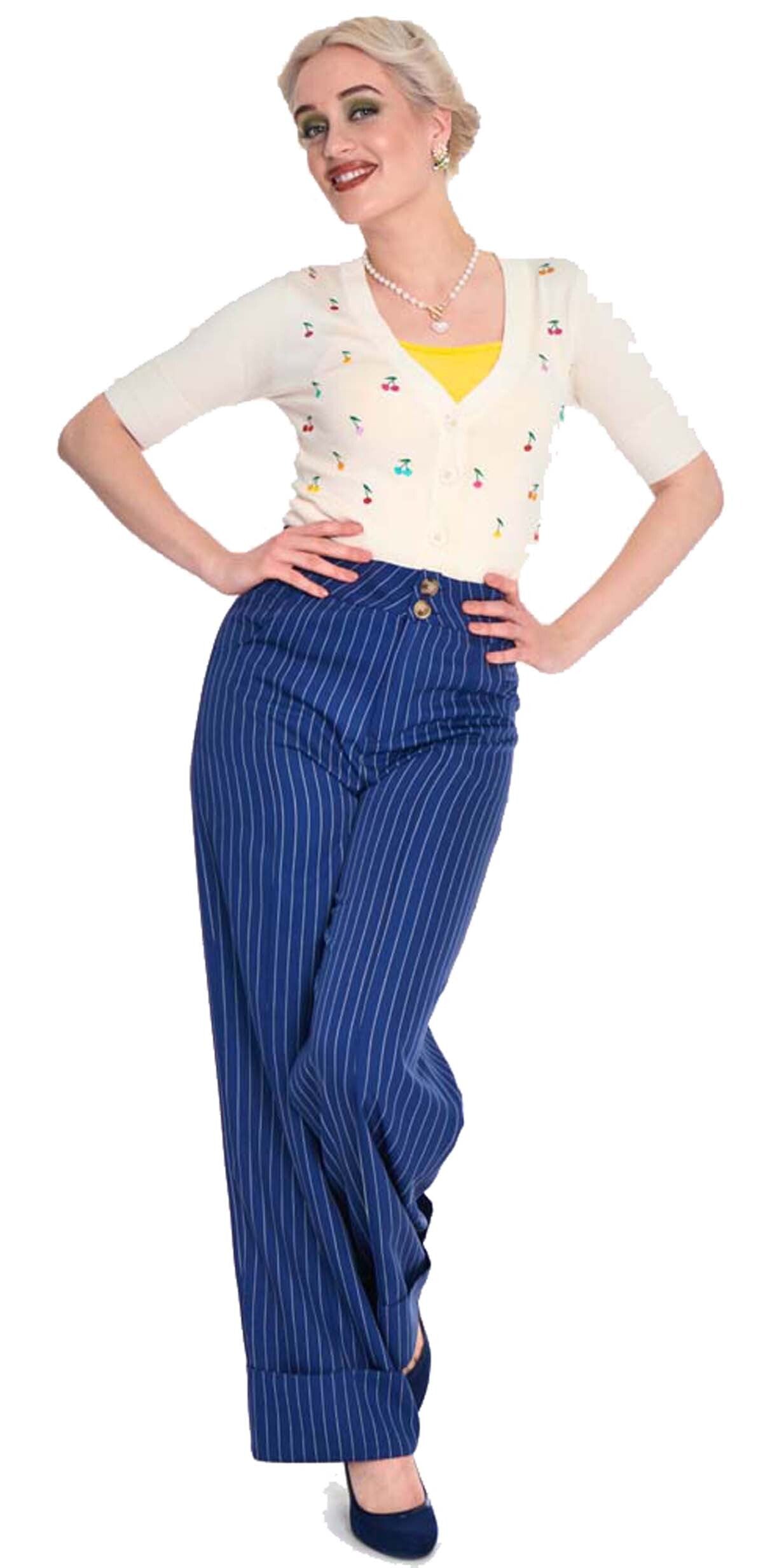 Voodoo_Vixen_PINSTRIPE_TURN_UP_Vintage_Retro_Classic_TROUSERS_Marlene_HOSE_-_Blau-2