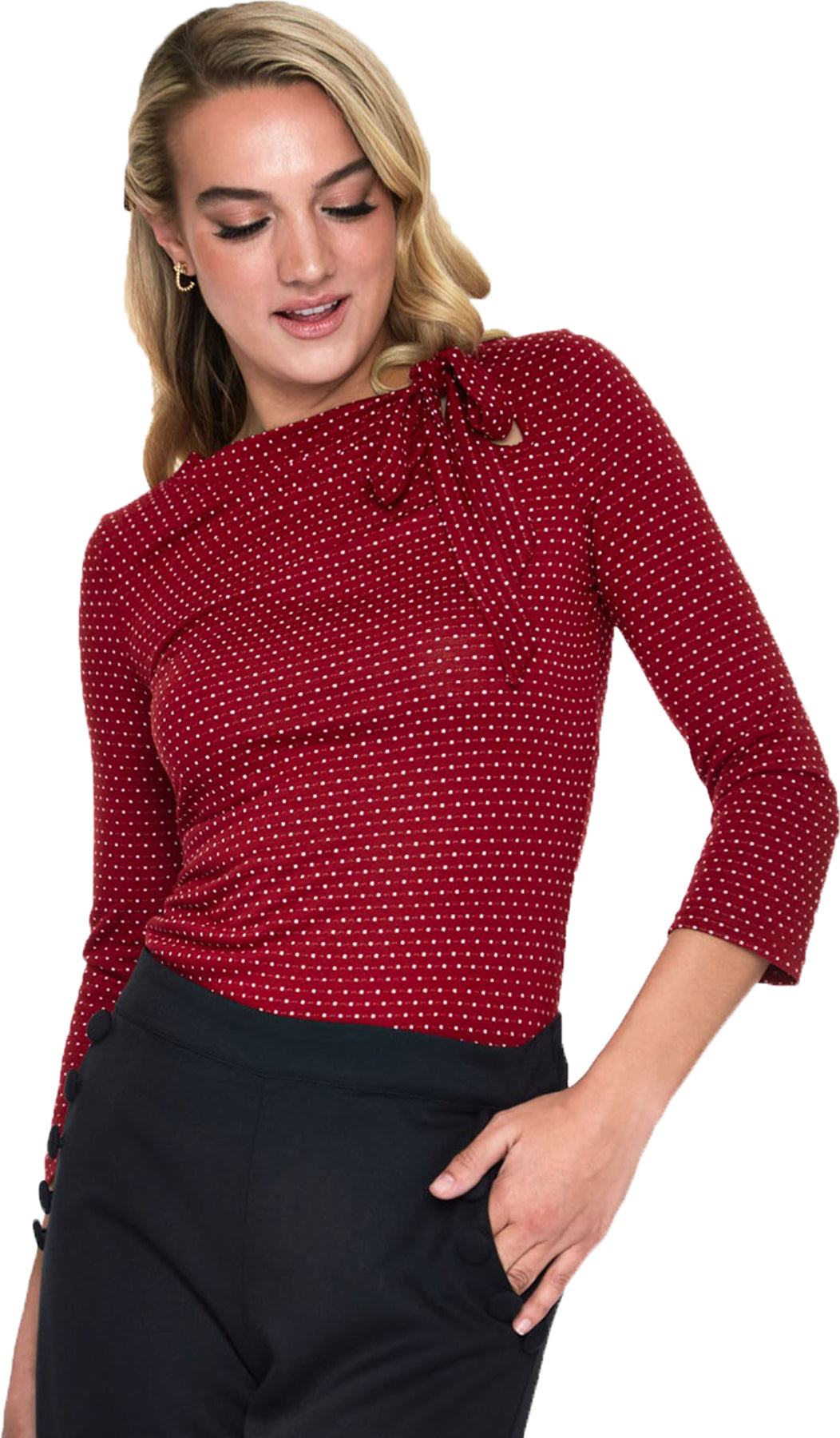 Voodoo_Vixen_POSIE_Vintage_POLKA_DOT_Neck_Tie_DreiviertelArm_SHIRT_Oberteil_Bordeaux_Killer_Kirsche-1yd4FCtueWOTWw