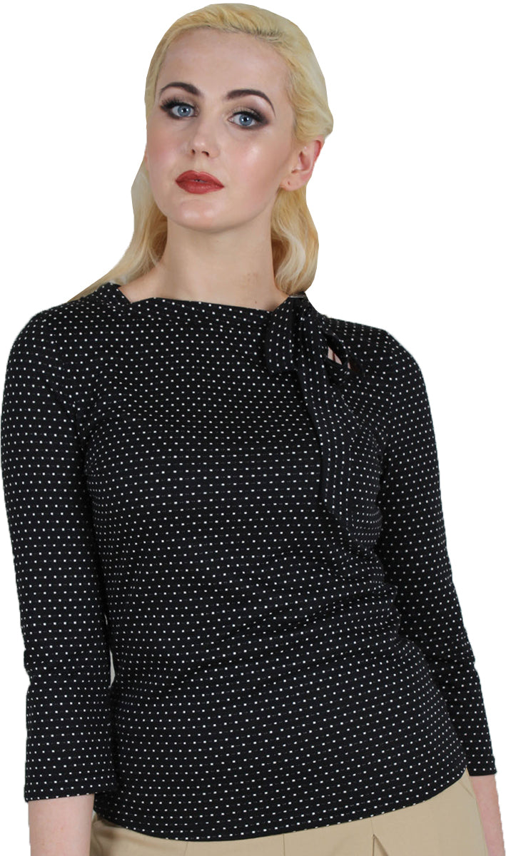 Voodoo_Vixen_POSIE_Vintage_POLKA_DOT_Neck_Tie_Dreiviertelarm_SHIRT_Oberteil-1