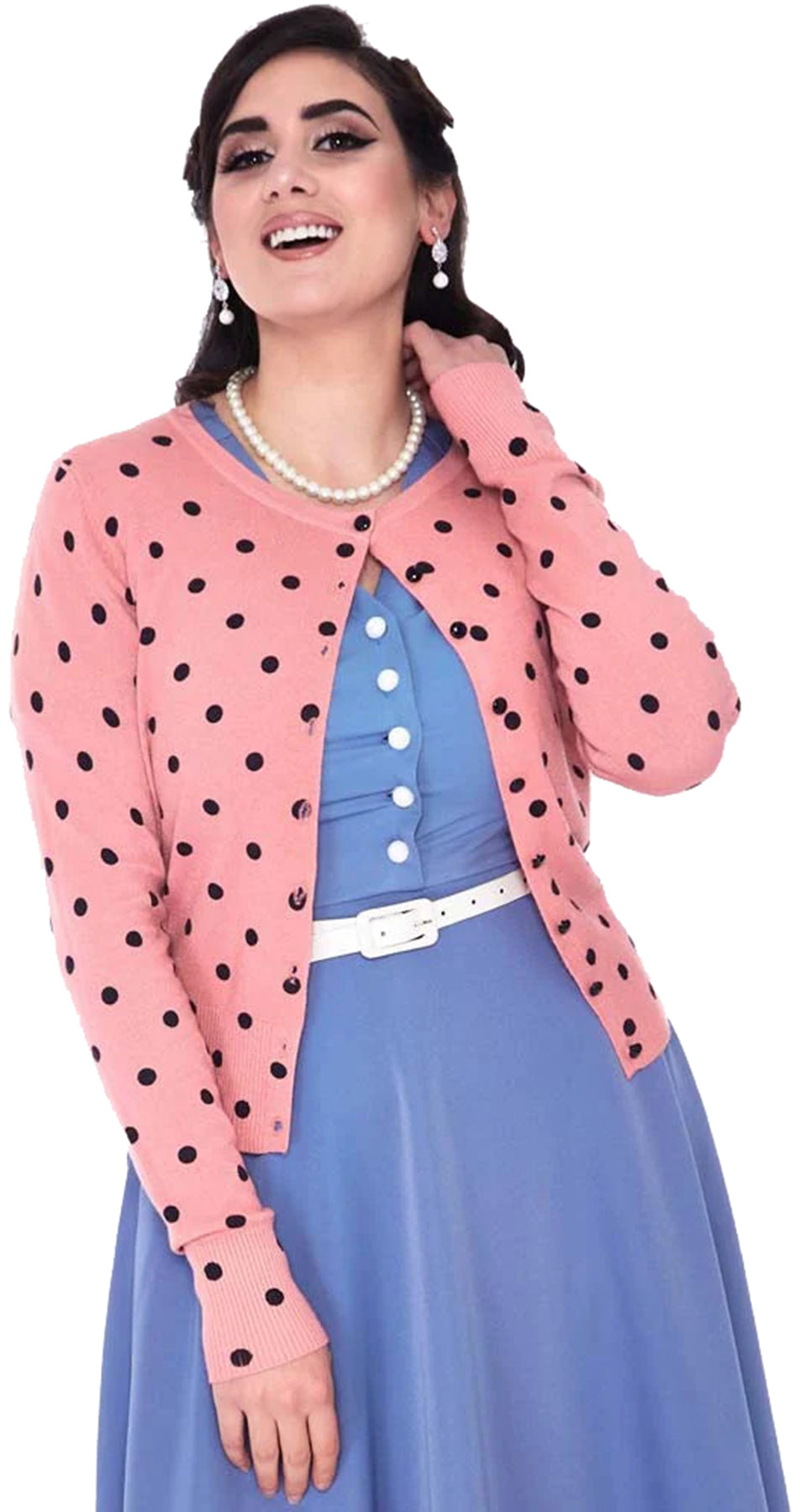 Voodoo_Vixen_Polka_DOTS_Punkte_Langarm_CARDIGAN_Stickjacke_-_Rosa_killer_kirsche_1
